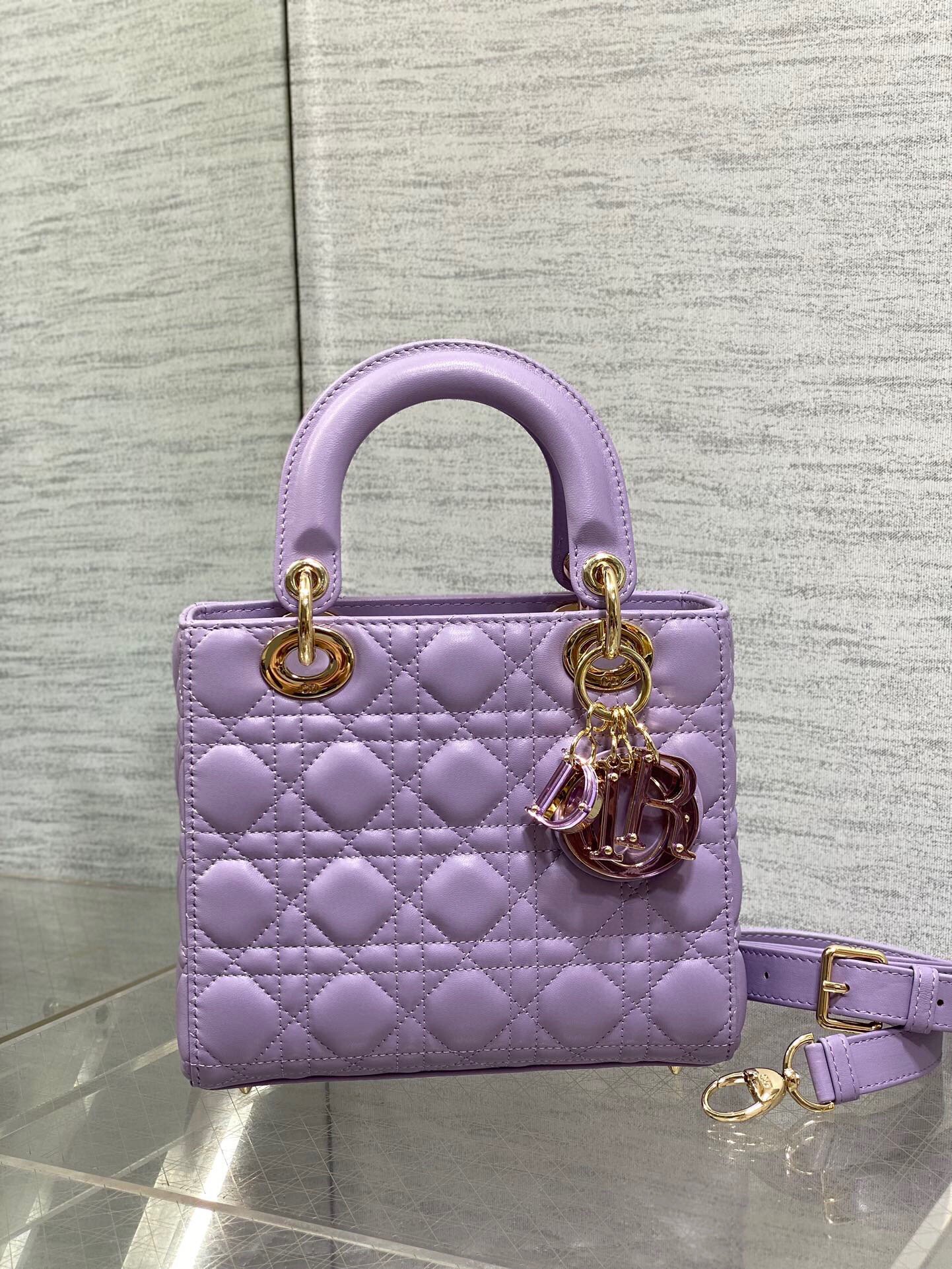 Dior Small Lady Dior Bag in Lilas Lambskin with Resin Charms