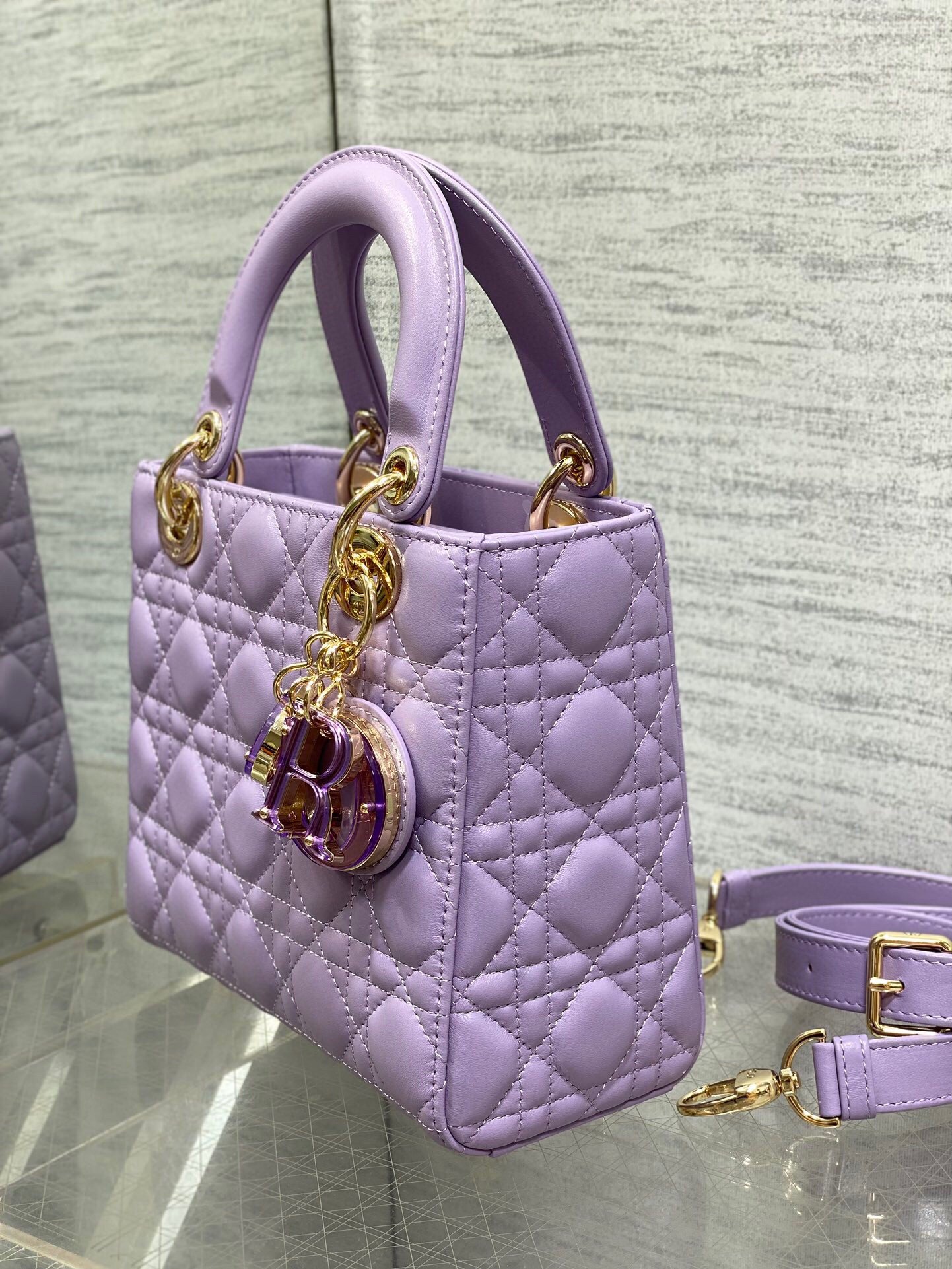 Dior Small Lady Dior Bag in Lilas Lambskin with Resin Charms