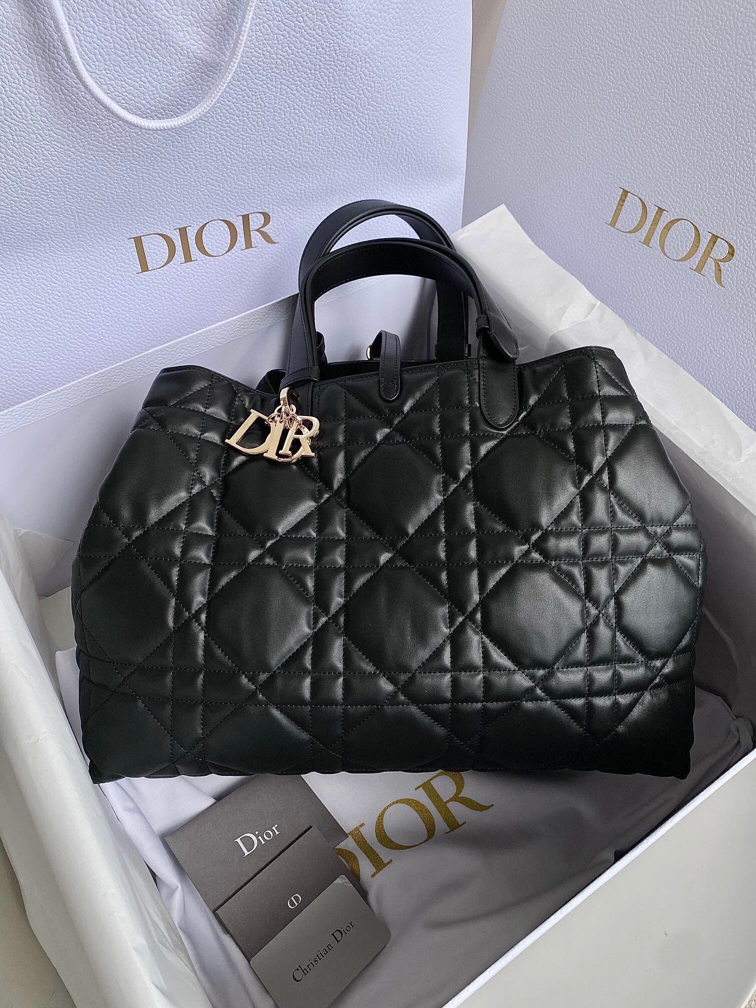 Dior Toujours Large Bag in Black Macrocannage Calfskin