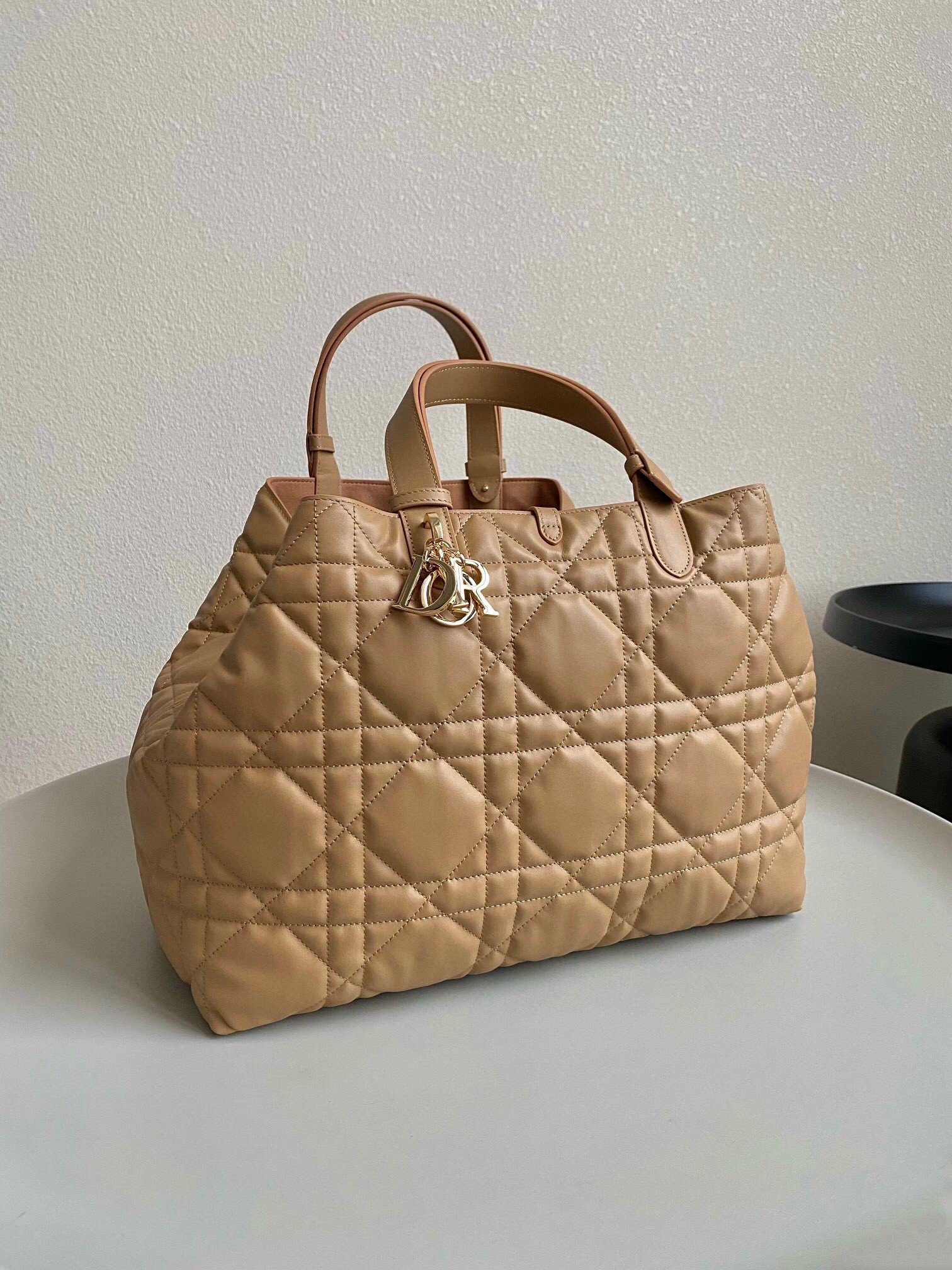 Dior Toujours Large Bag in Brown Macrocannage Calfskin