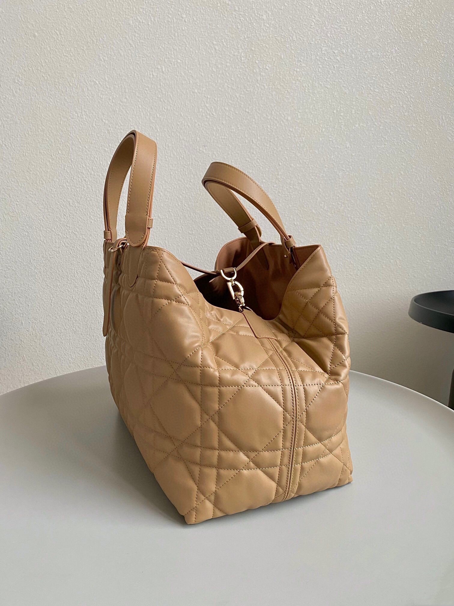 Dior Toujours Large Bag in Brown Macrocannage Calfskin