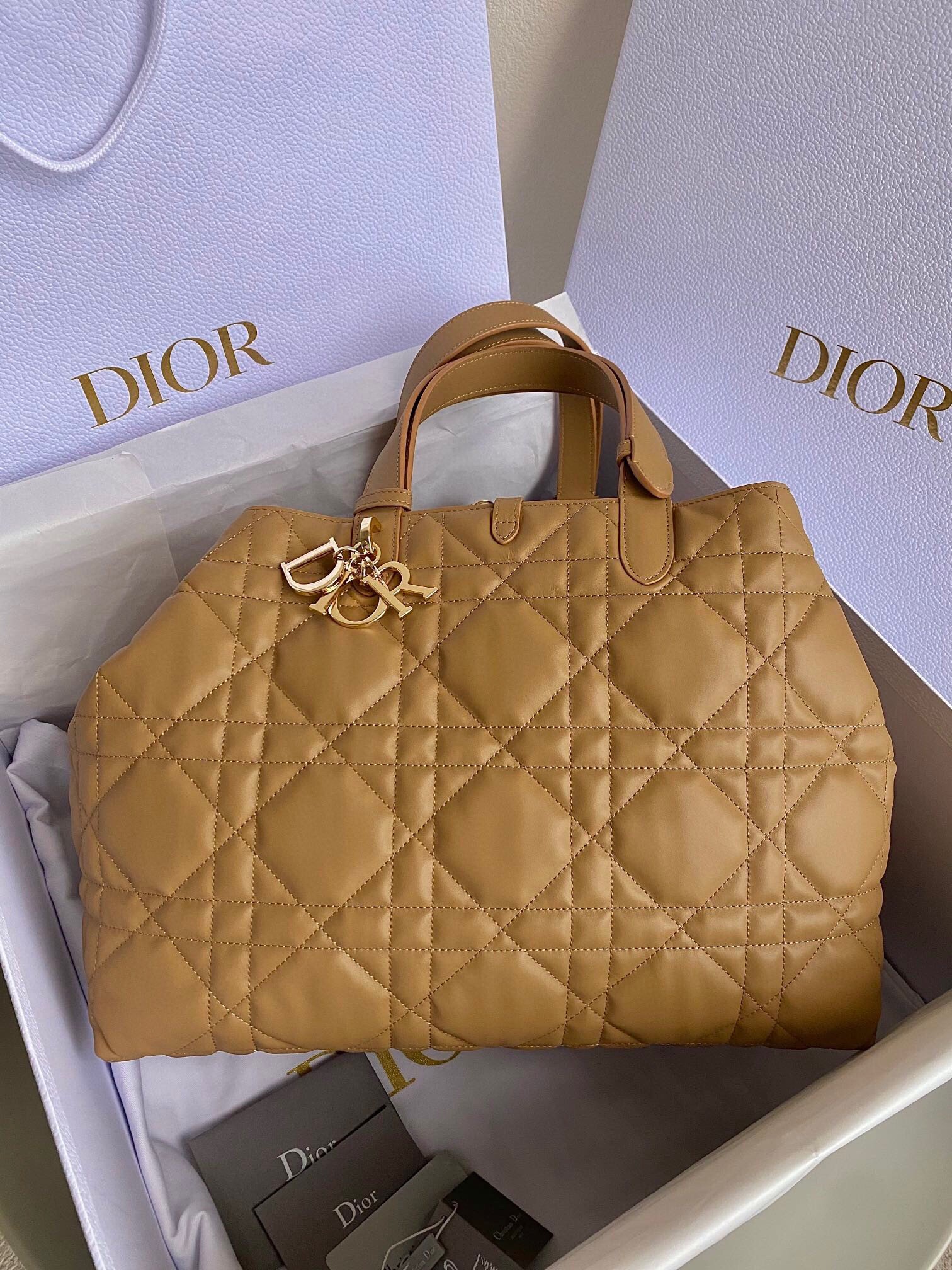 Dior Toujours Large Bag in Brown Macrocannage Calfskin