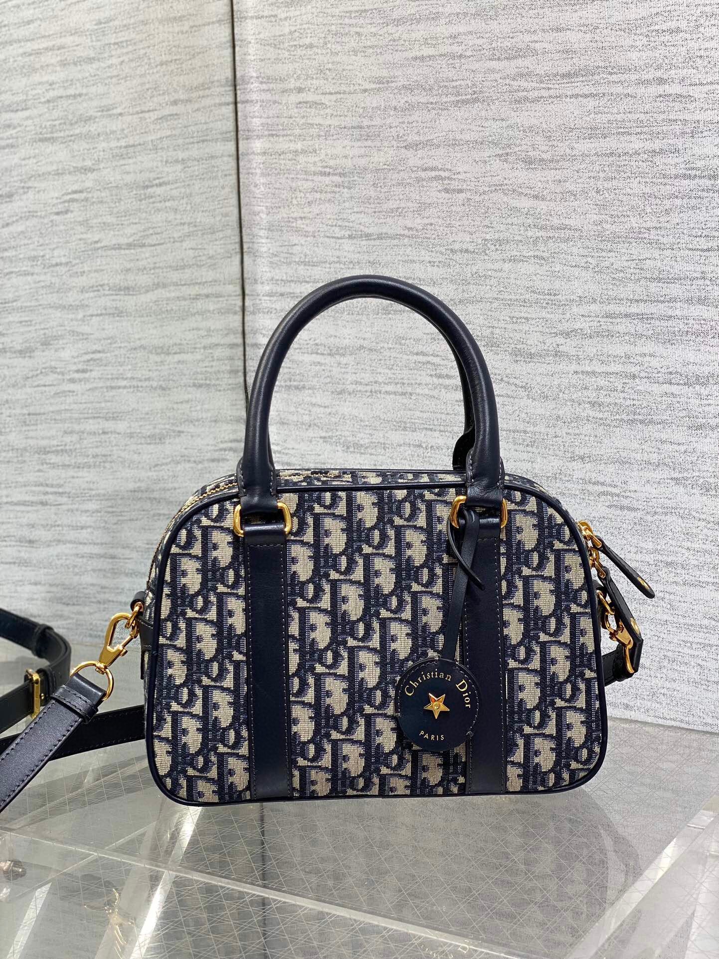 Dior D-Vibe Bowling Medium Bag in Blue Oblique Jacquard