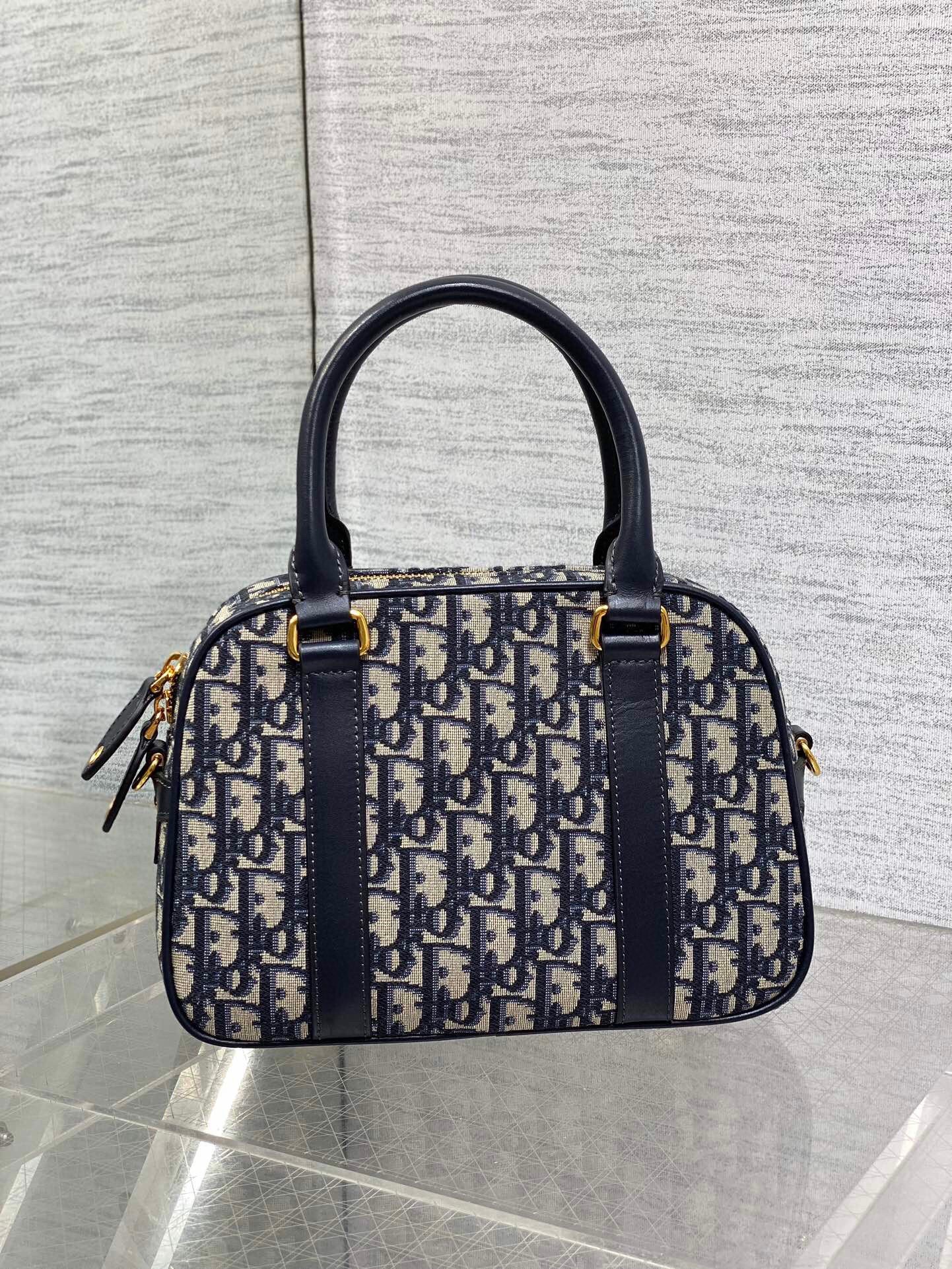 Dior D-Vibe Bowling Medium Bag in Blue Oblique Jacquard