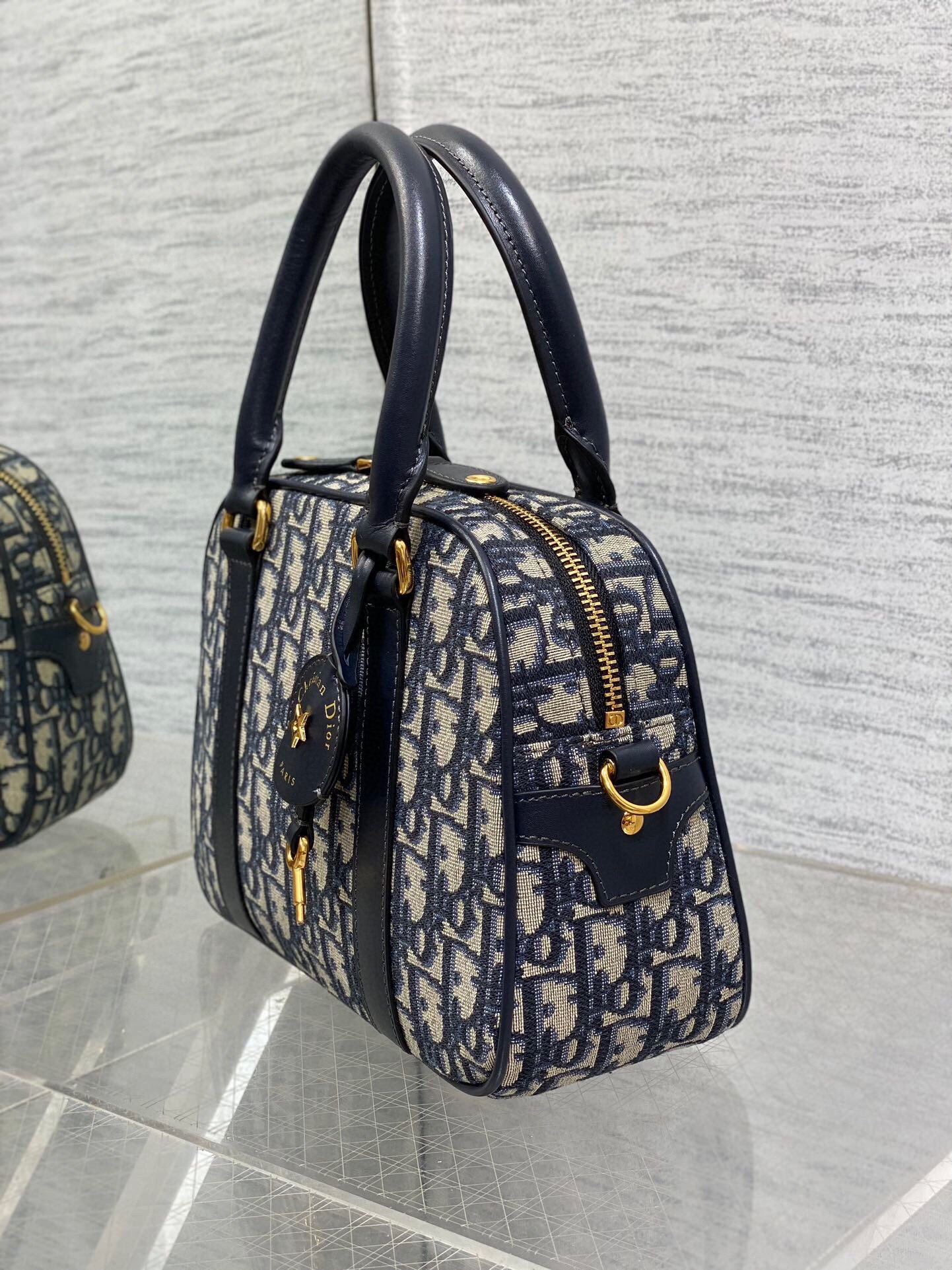 Dior D-Vibe Bowling Medium Bag in Blue Oblique Jacquard