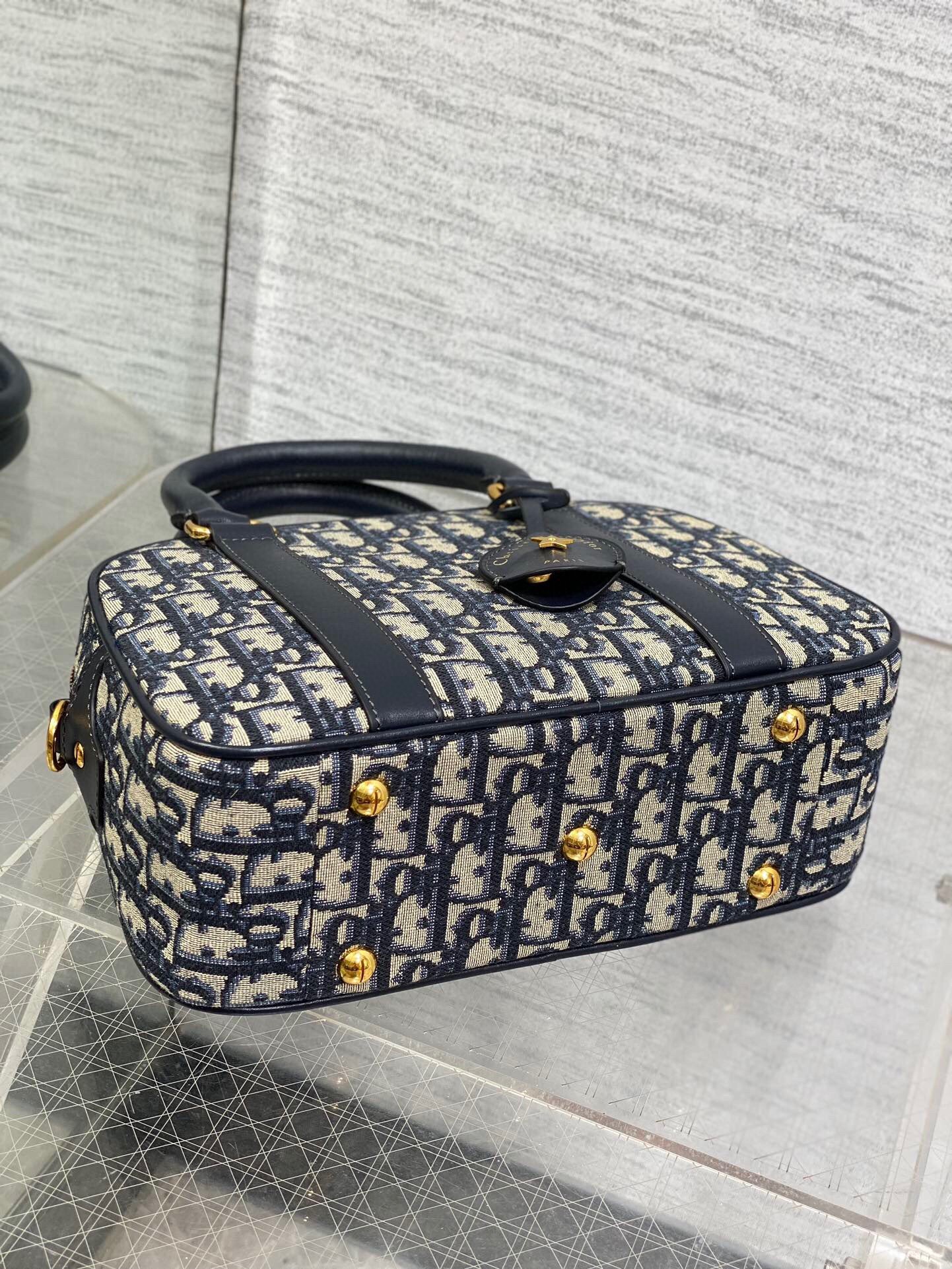 Dior D-Vibe Bowling Medium Bag in Blue Oblique Jacquard