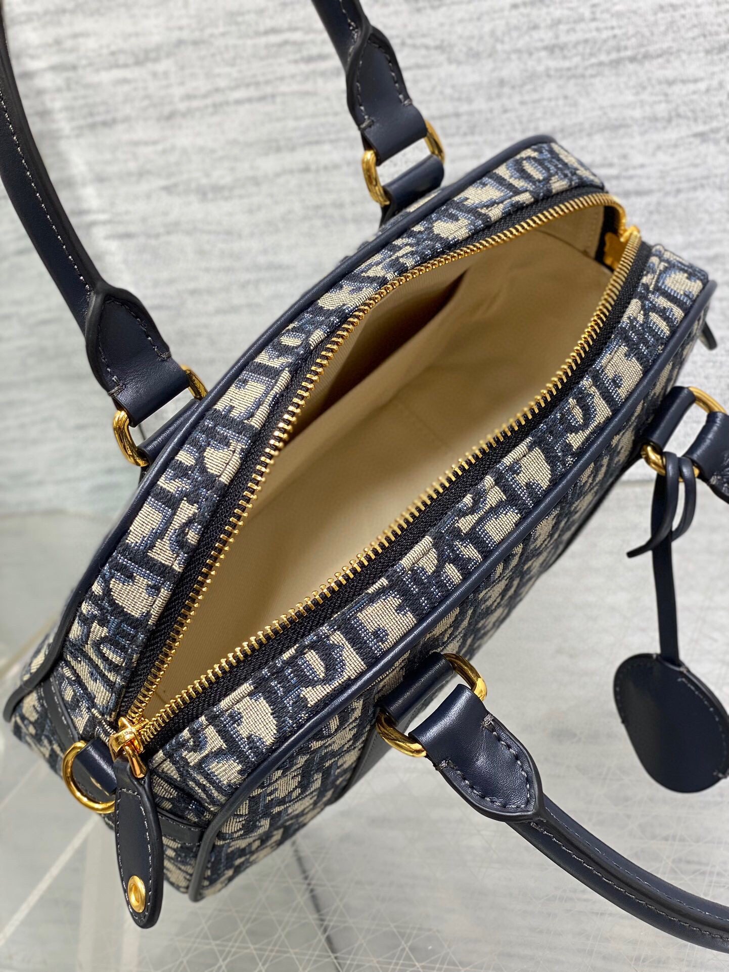 Dior D-Vibe Bowling Medium Bag in Blue Oblique Jacquard