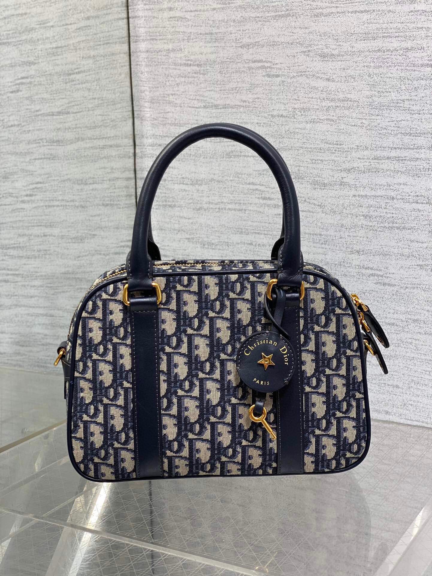 Dior D-Vibe Bowling Medium Bag in Blue Oblique Jacquard