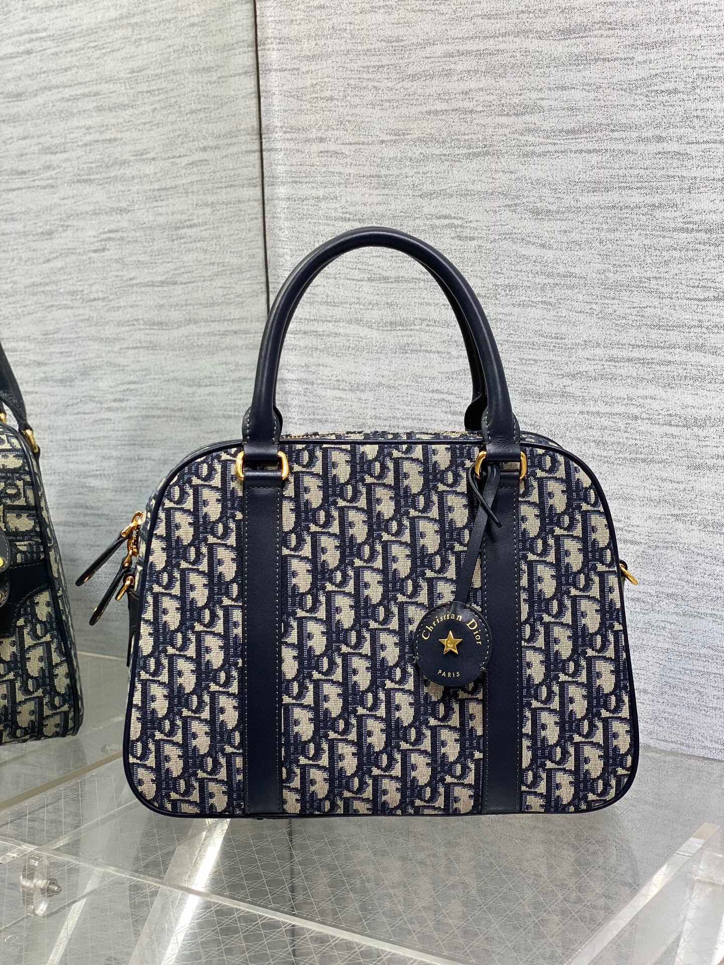 Dior D-Vibe Bowling Large Bag in Blue Oblique Jacquard