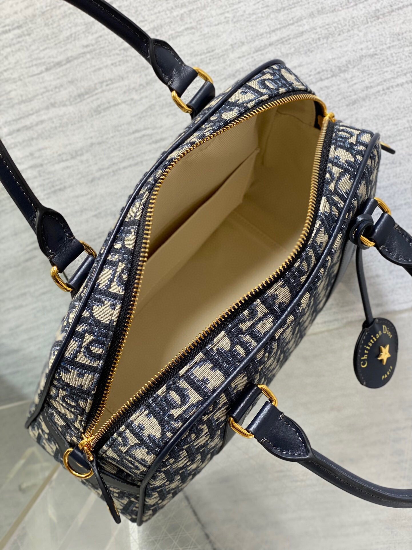 Dior D-Vibe Bowling Large Bag in Blue Oblique Jacquard