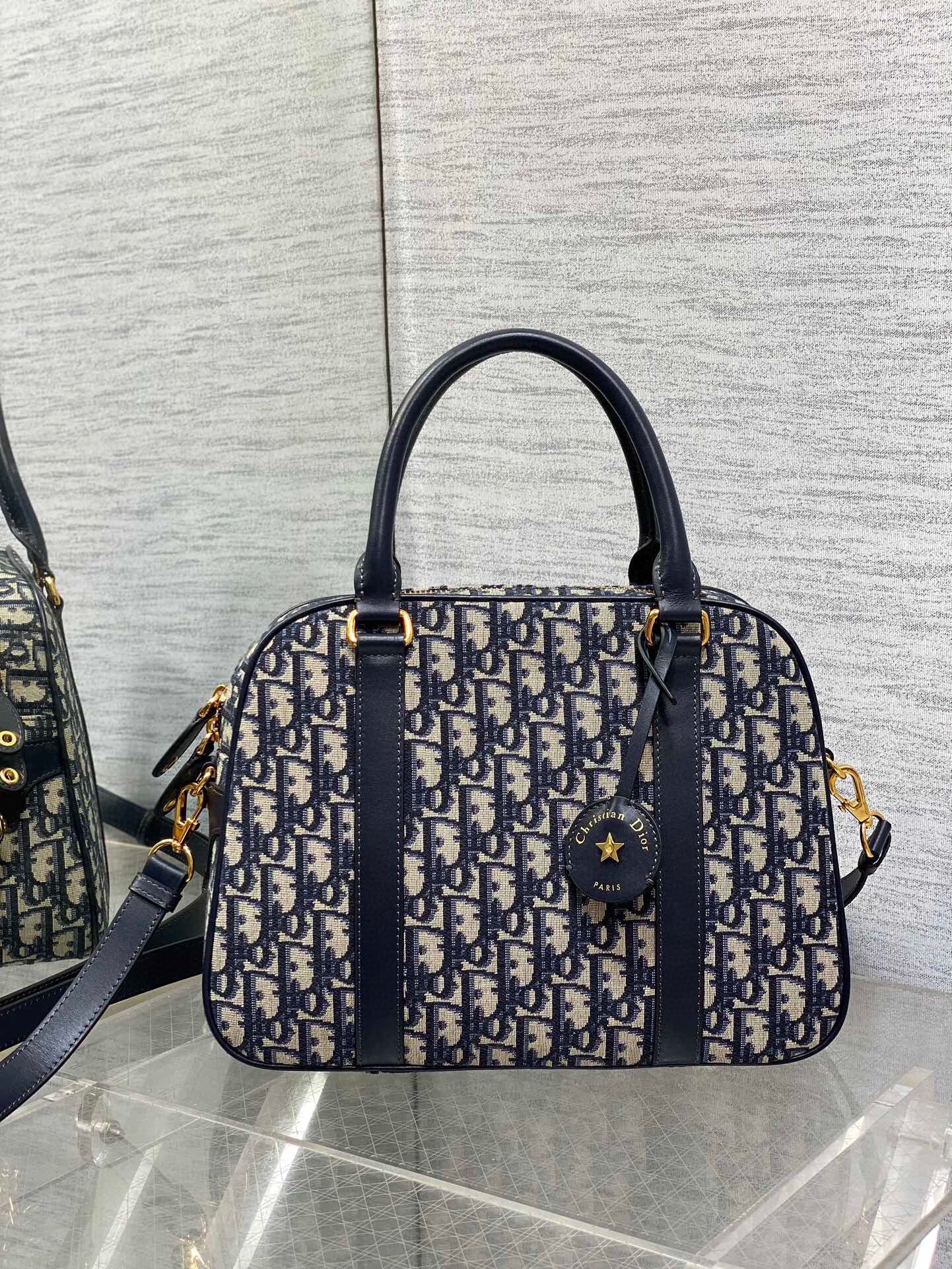 Dior D-Vibe Bowling Large Bag in Blue Oblique Jacquard