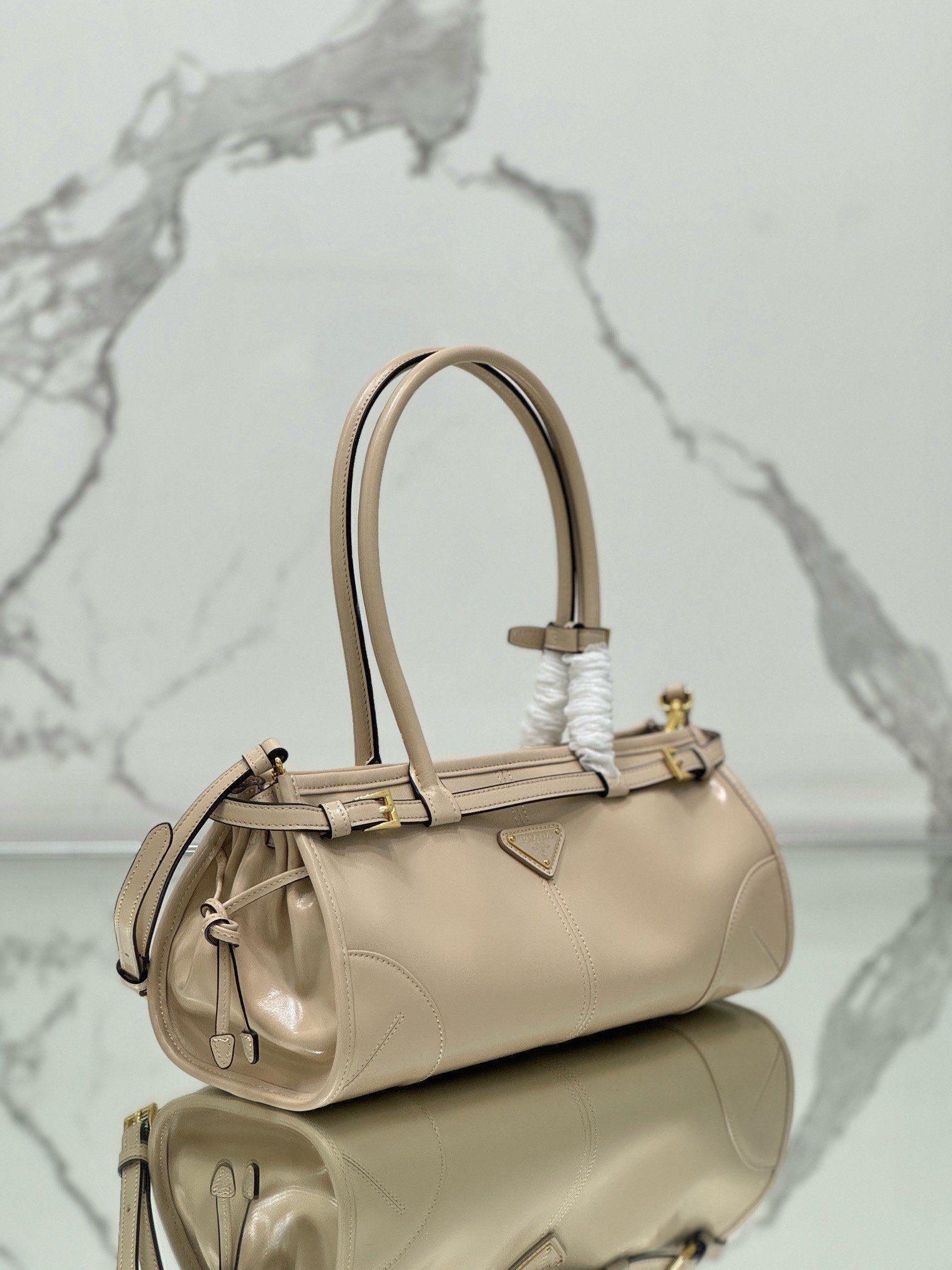 Prada Medium Tote Bag in Beige Soft Leather