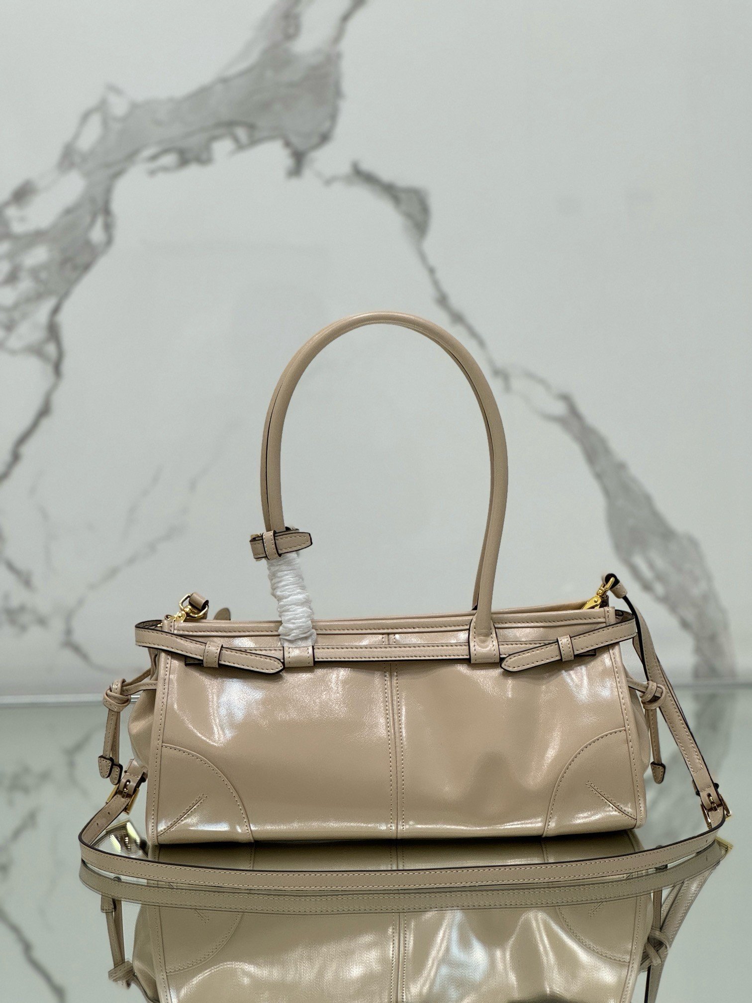 Prada Medium Tote Bag in Beige Soft Leather