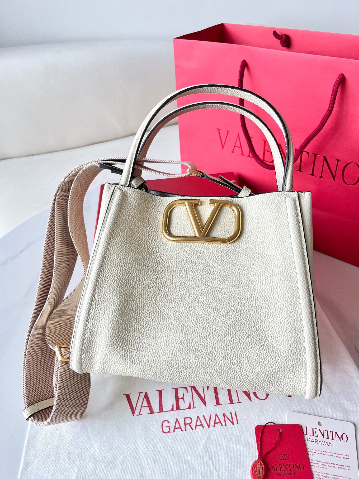 Valentino Alltime Medium Bag in White Grained Calfskin