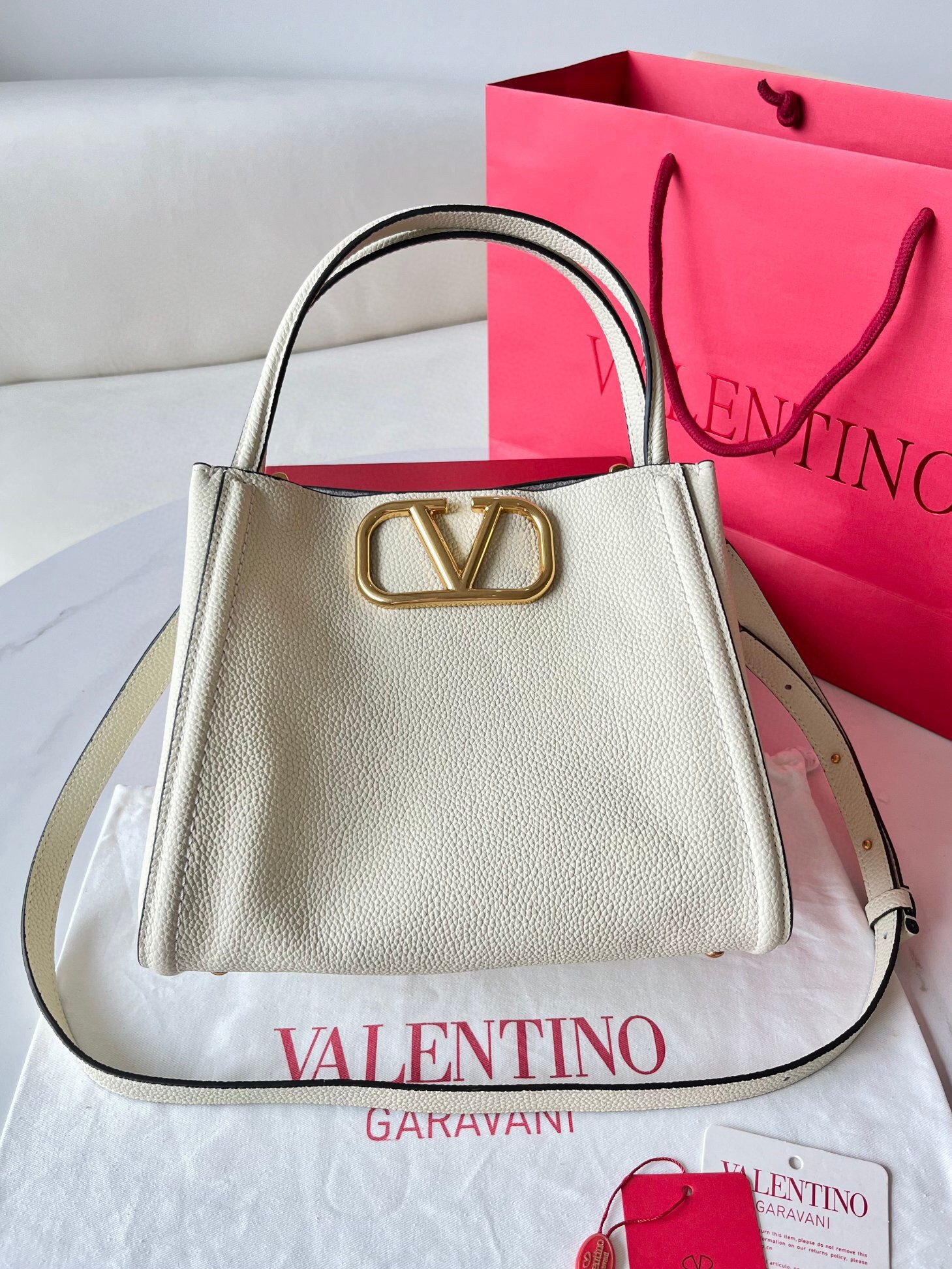 Valentino Alltime Medium Bag in White Grained Calfskin