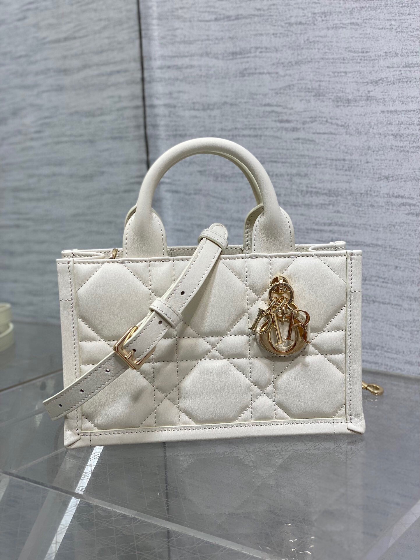 Dior Mini Book Tote Bag with Strap in White Macrocannage Calfskin