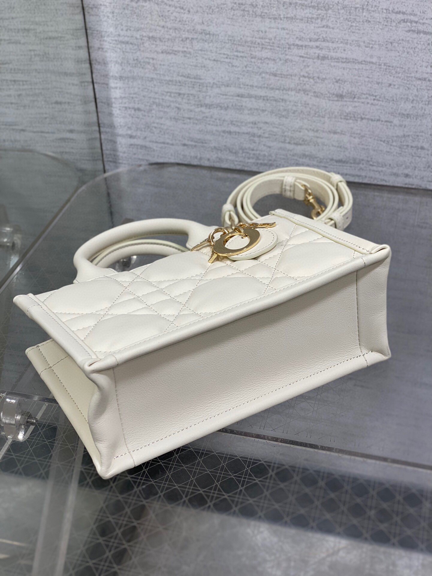 Dior Mini Book Tote Bag with Strap in White Macrocannage Calfskin