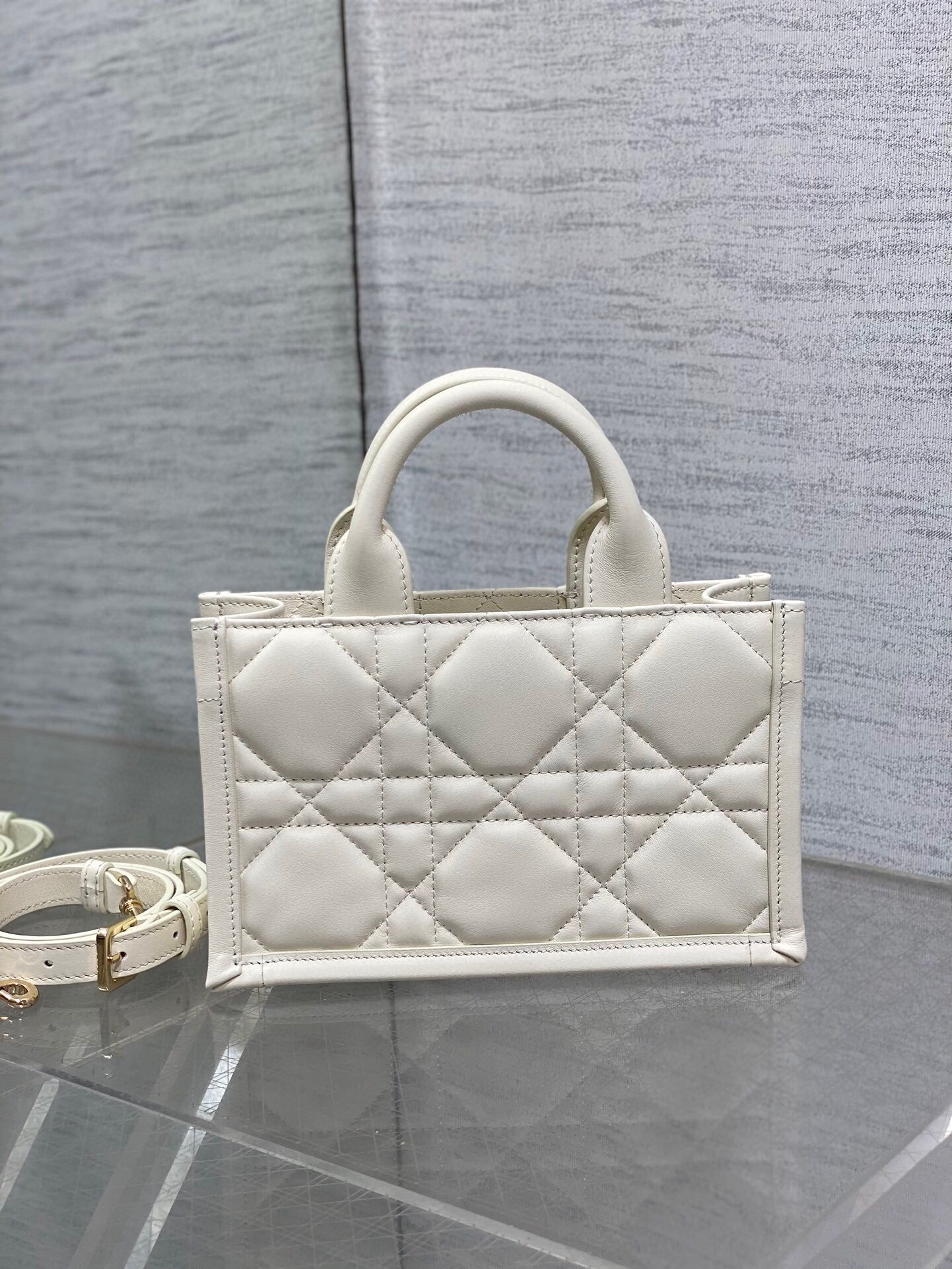 Dior Mini Book Tote Bag with Strap in White Macrocannage Calfskin