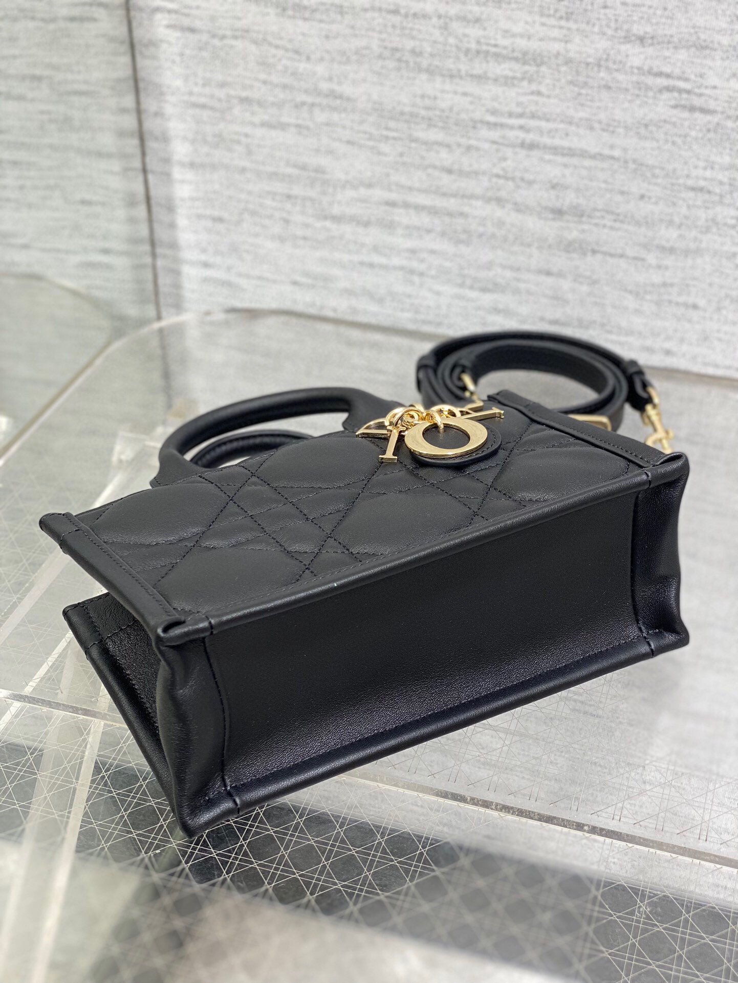 Dior Mini Book Tote Bag with Strap in Black Macrocannage Calfskin