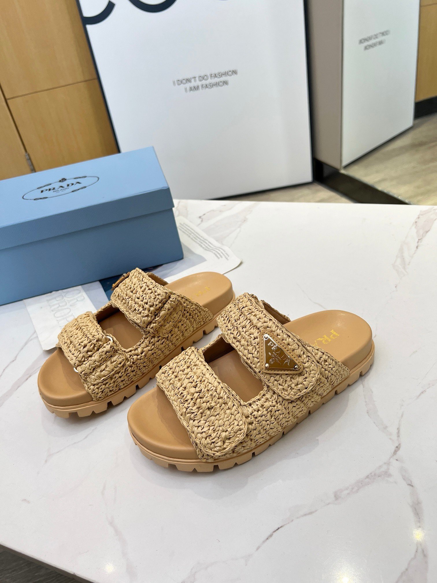 Prada Women's Crochet Sandals in Natural Raffia