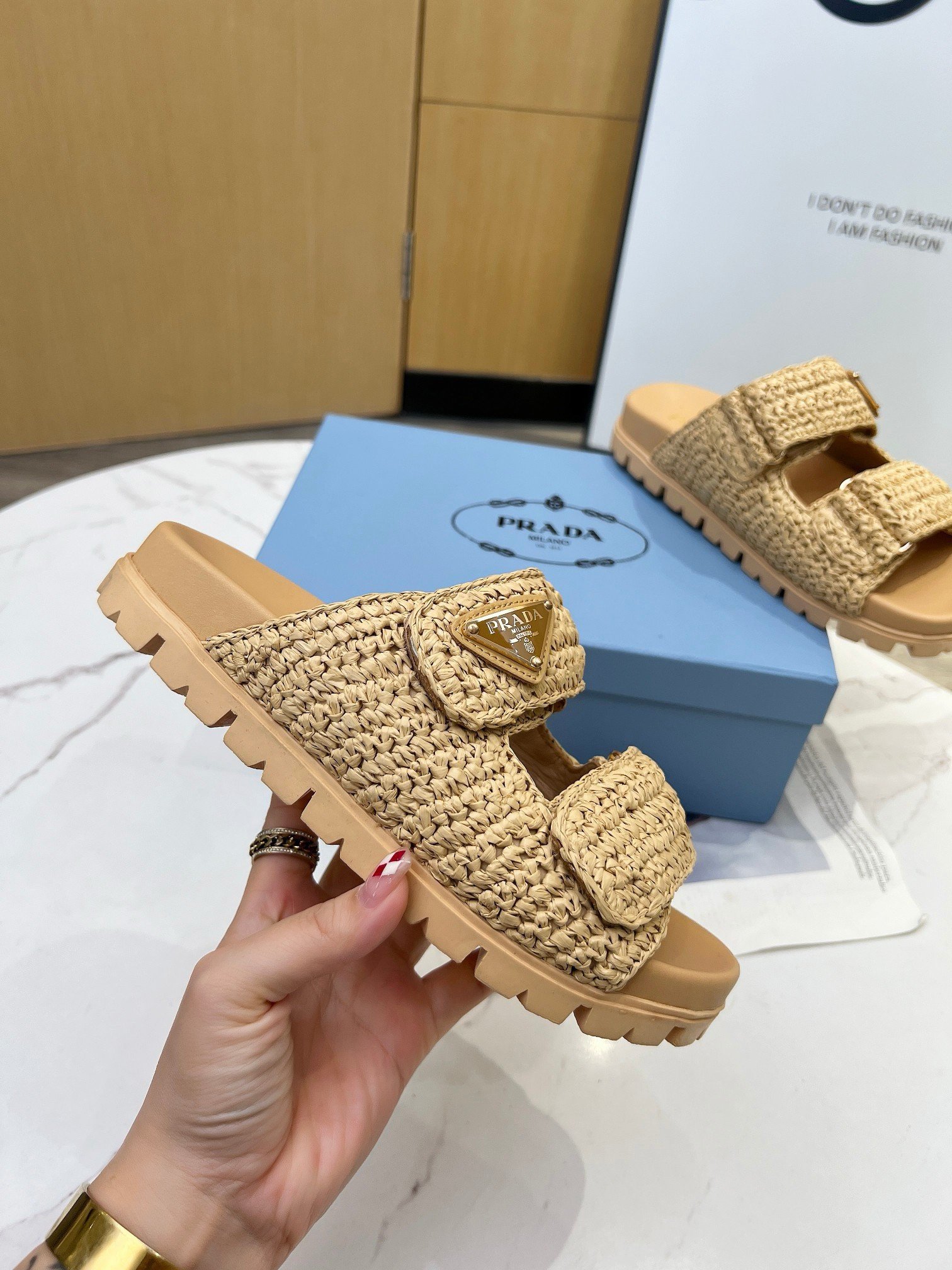 Prada Women's Crochet Sandals in Natural Raffia