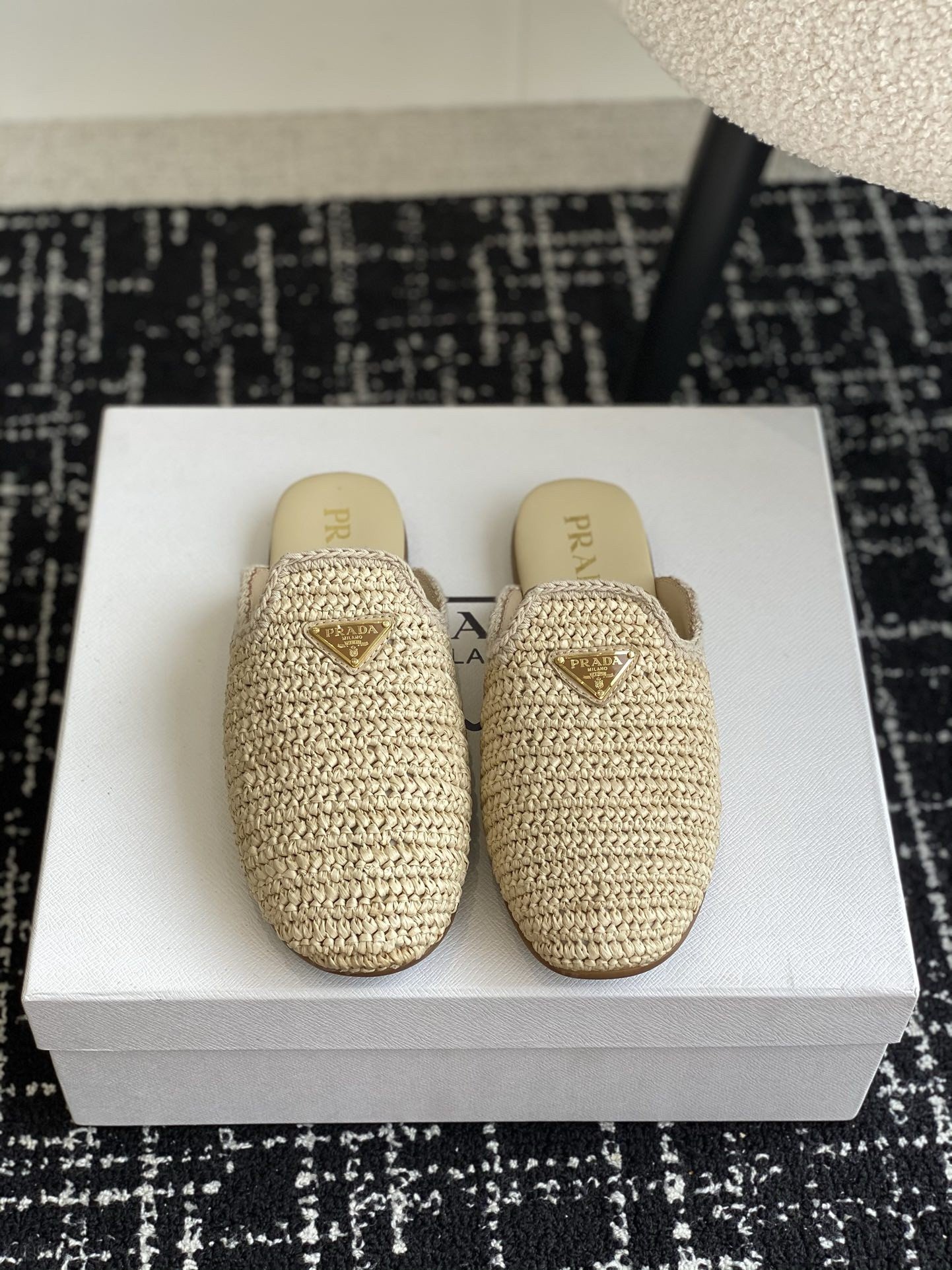 Prada Women's Crochet Mules in Natural Raffia