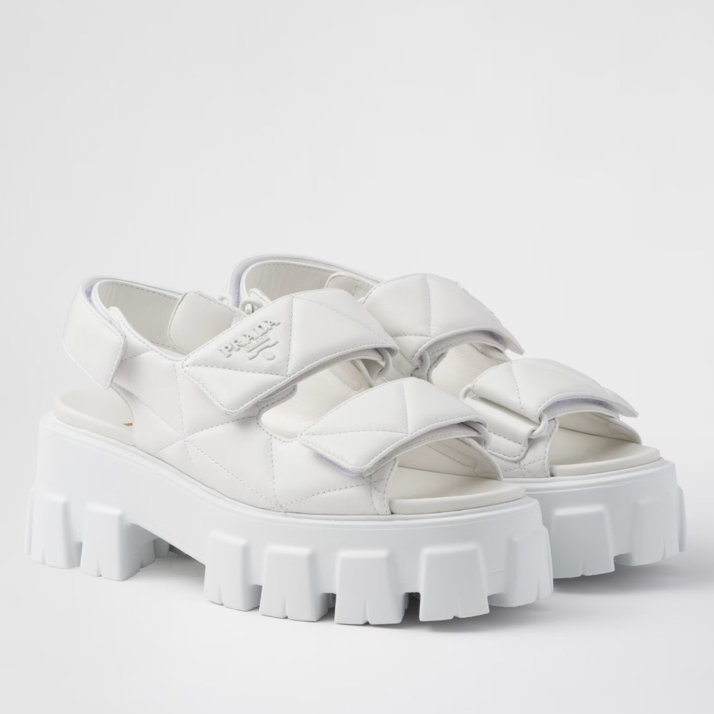 Prada Monolith Flatform Sandals in White Nappa Leather