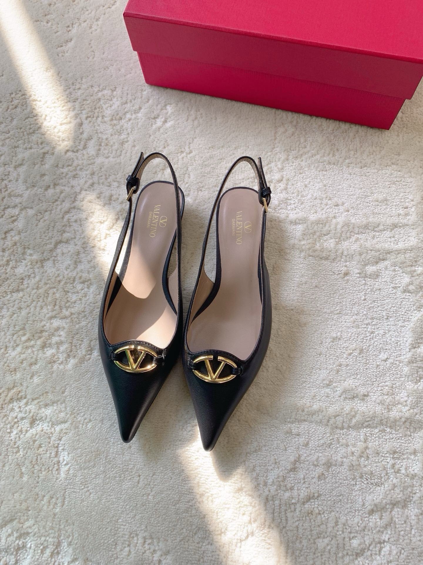 Valentino Bold Edition VLogo Slingback Ballerinas in Black Leather