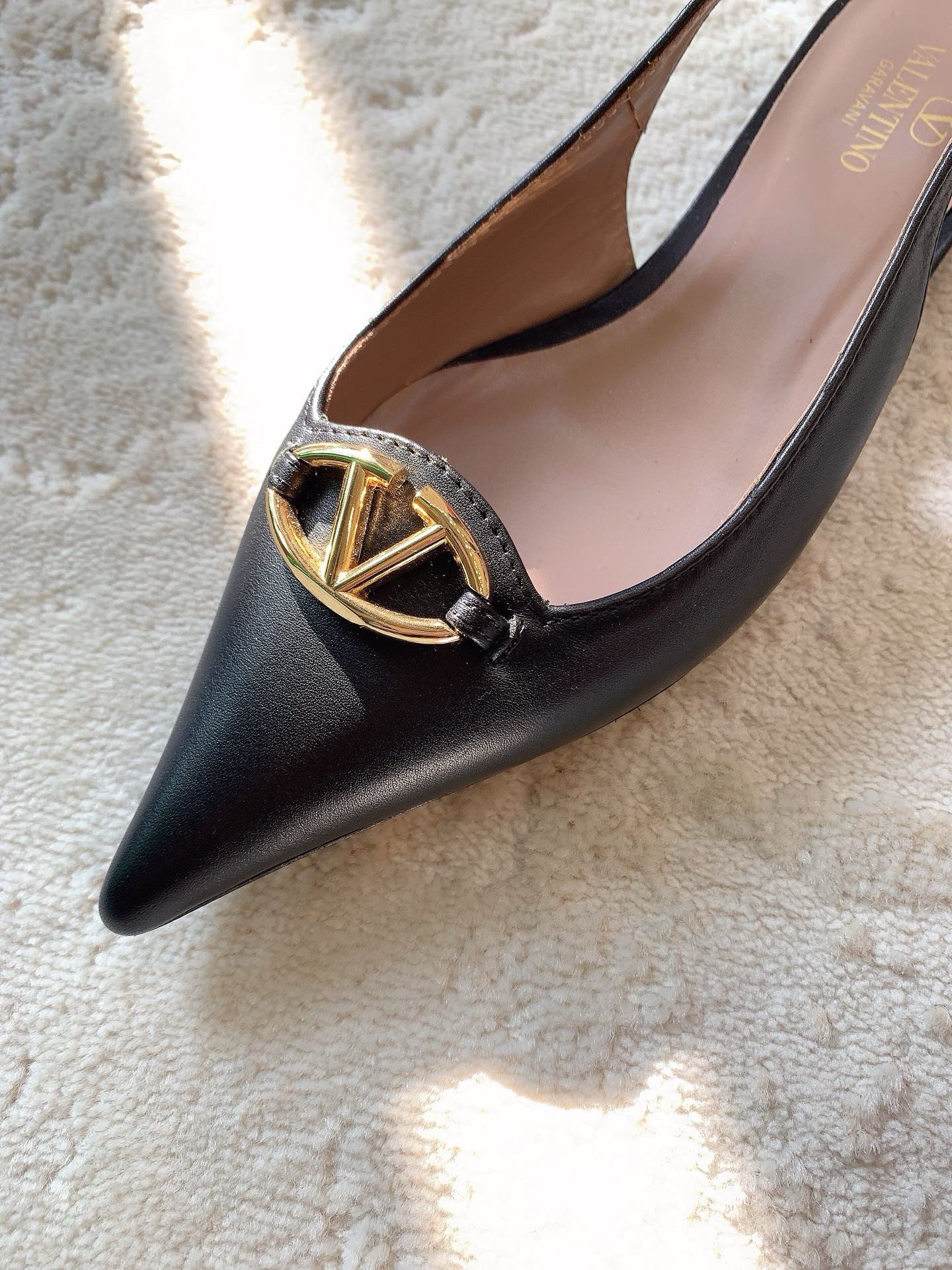 Valentino Bold Edition VLogo Slingback Ballerinas in Black Leather