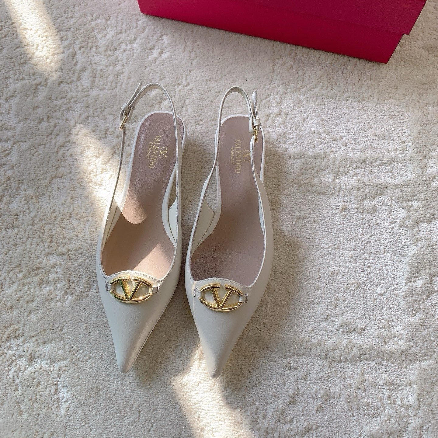 Valentino Bold Edition VLogo Slingback Ballerinas in White Leather