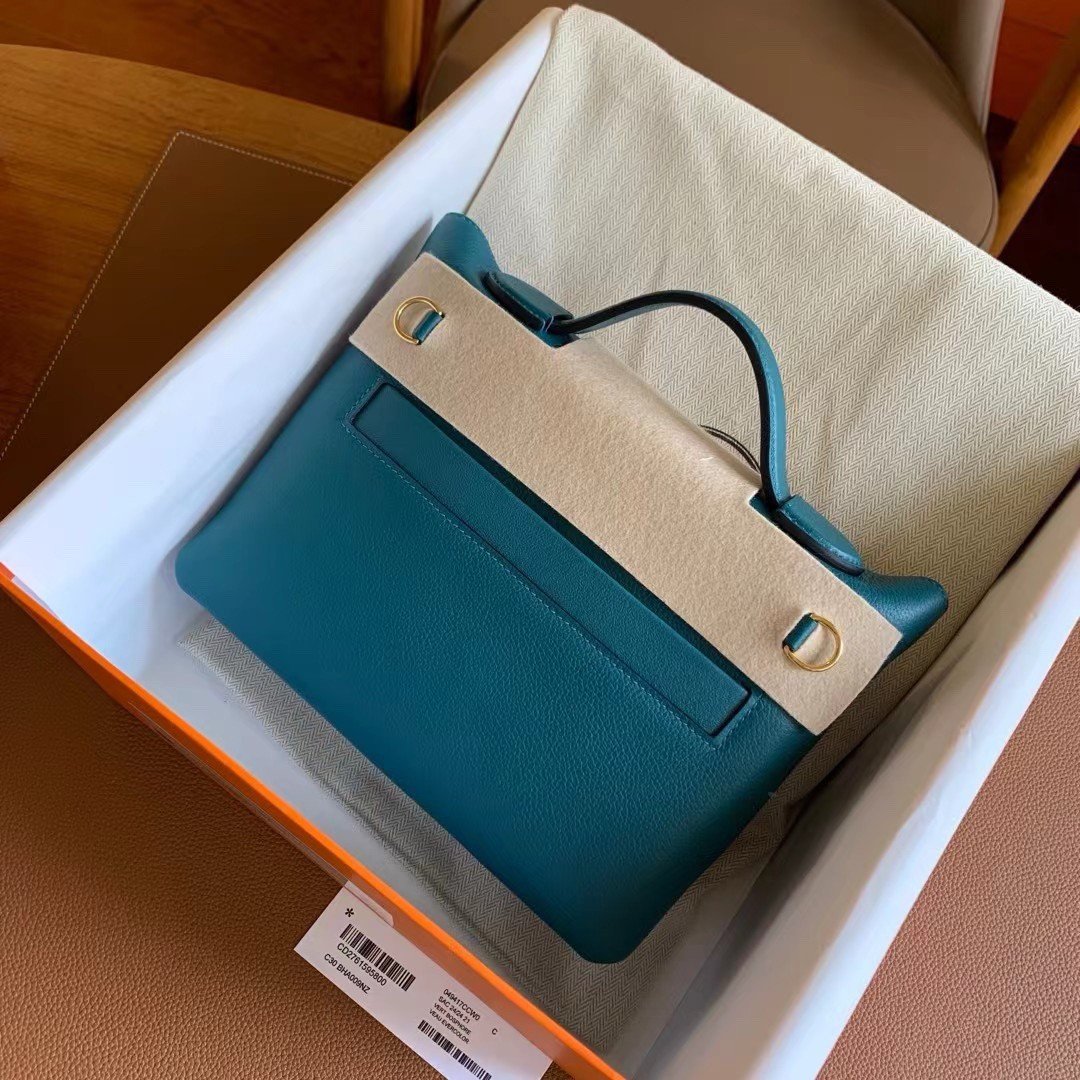 Hermes 24/24 Mini 21 Handmade Bag in Vert Bosphore Evercolor Leather