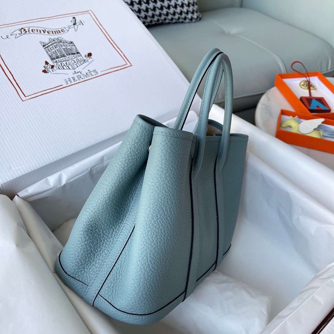 Hermes Garden Party 30 Handmade Bag in Ciel Negonda Leather