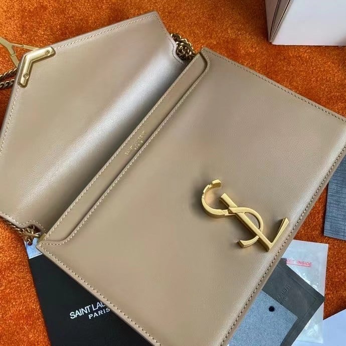 Saint Laurent Cassandra Medium Chain Bag In Beige Calfskin