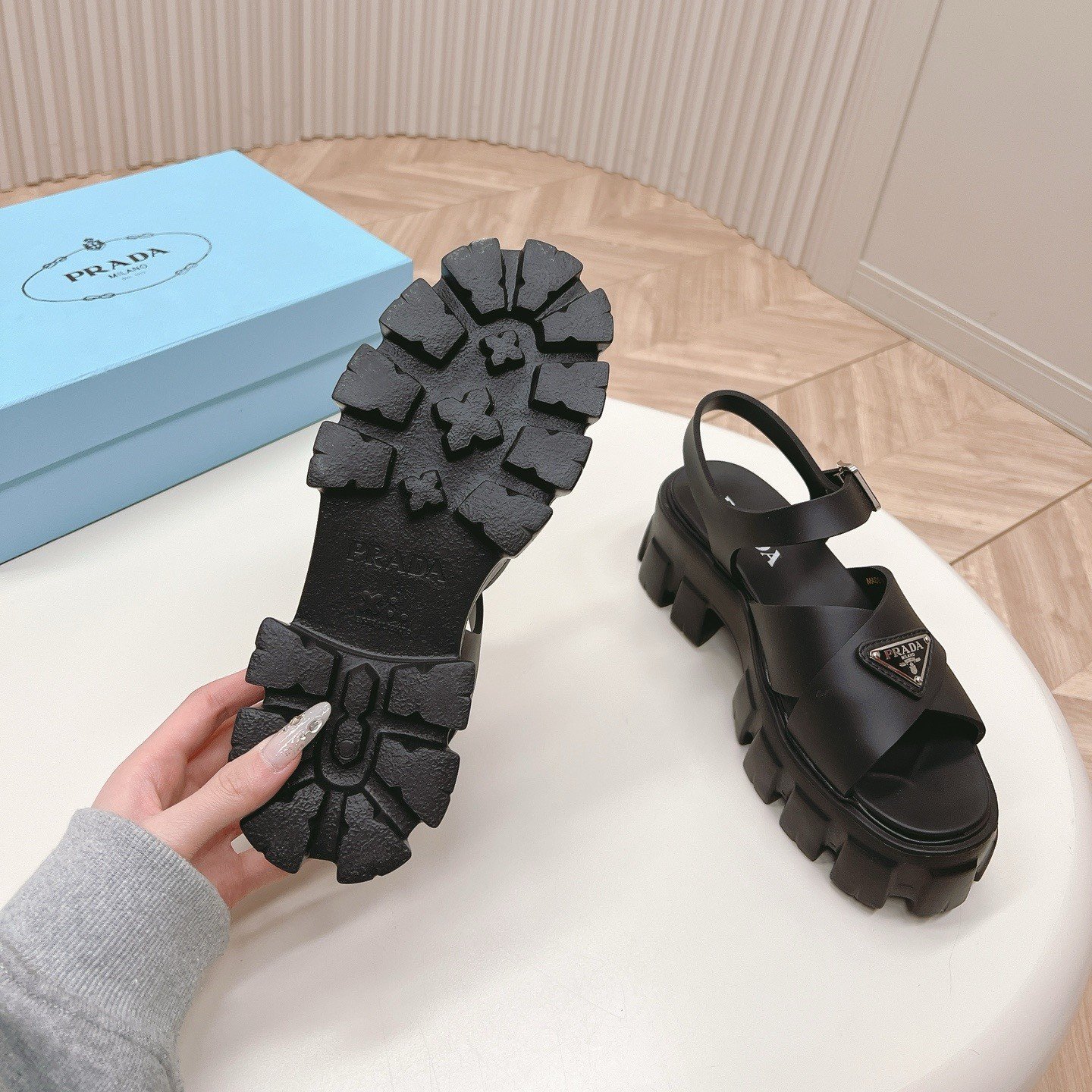 Prada Monolith Sandals in Black Rubber