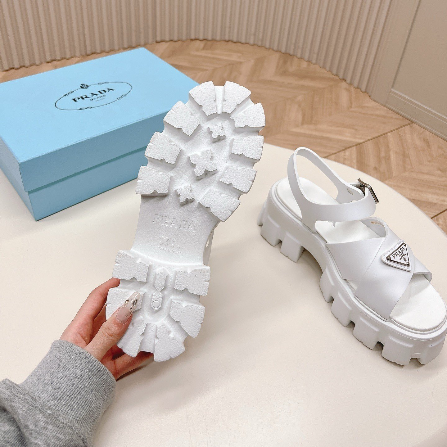 Prada Monolith Sandals in White Rubber