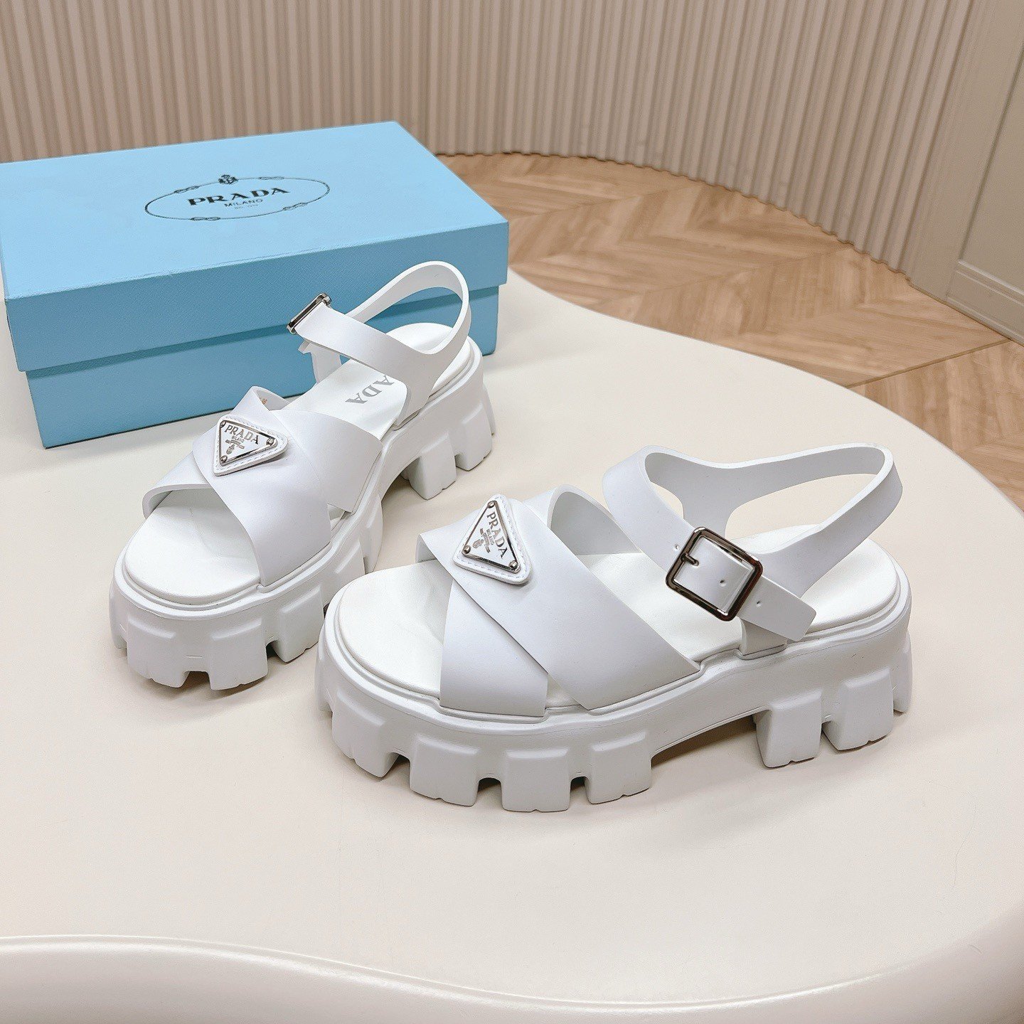 Prada Monolith Sandals in White Rubber