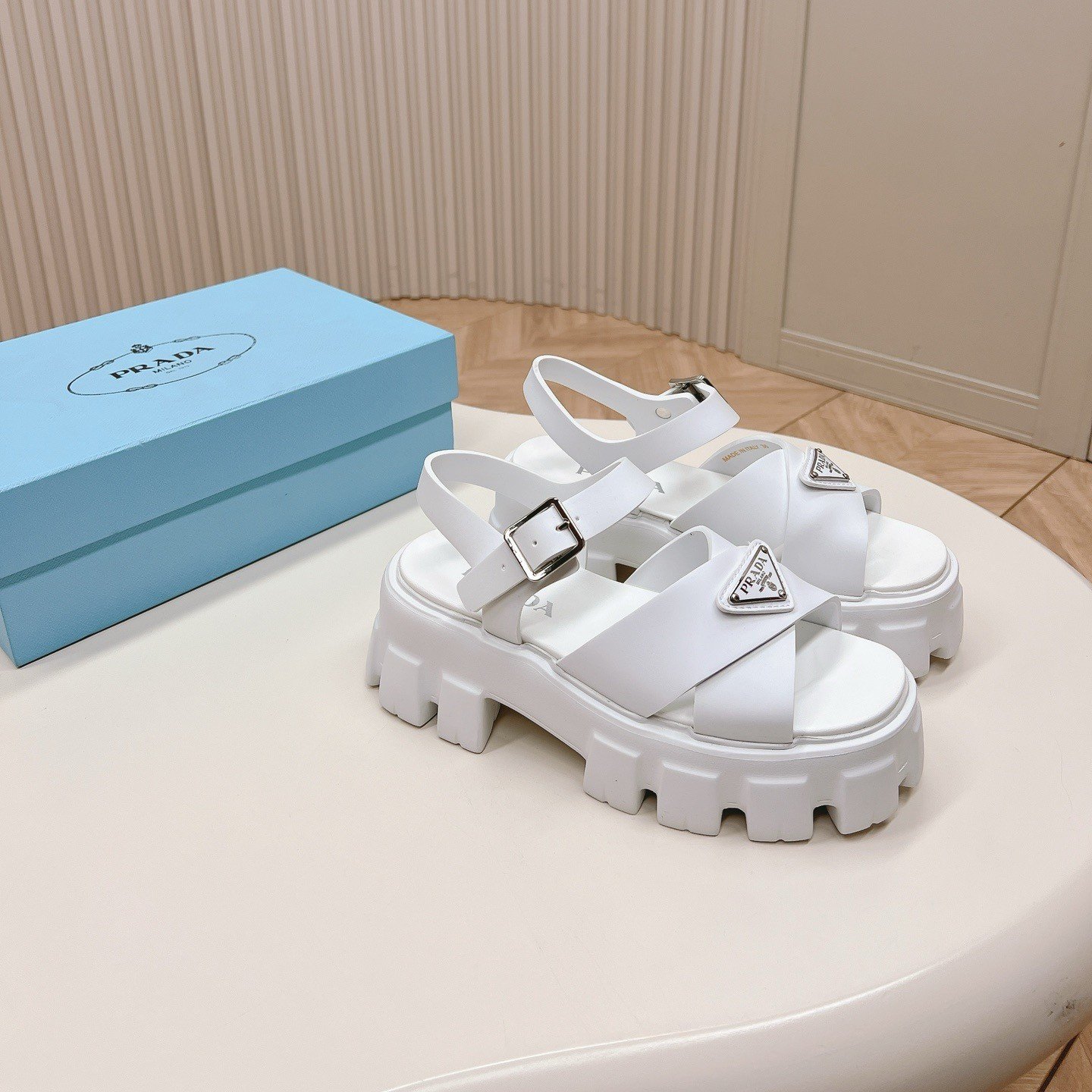 Prada Monolith Sandals in White Rubber