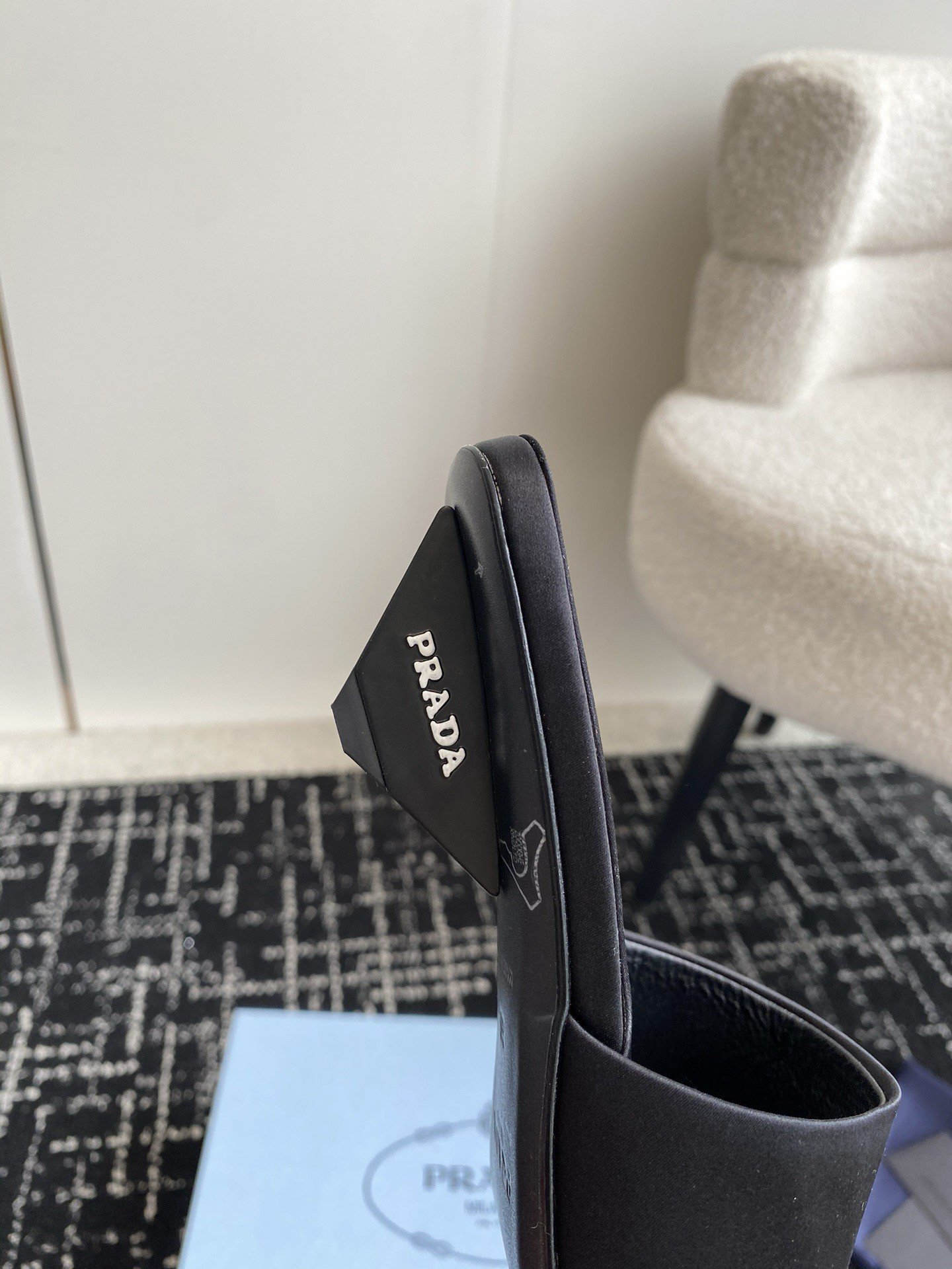 Prada Heeled Slides 35mm in Black Satin