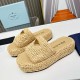 Prada Crochet Flatform Slides in Beige Raffia-effect Yarn