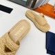 Prada Crochet Flatform Slides in Beige Raffia-effect Yarn