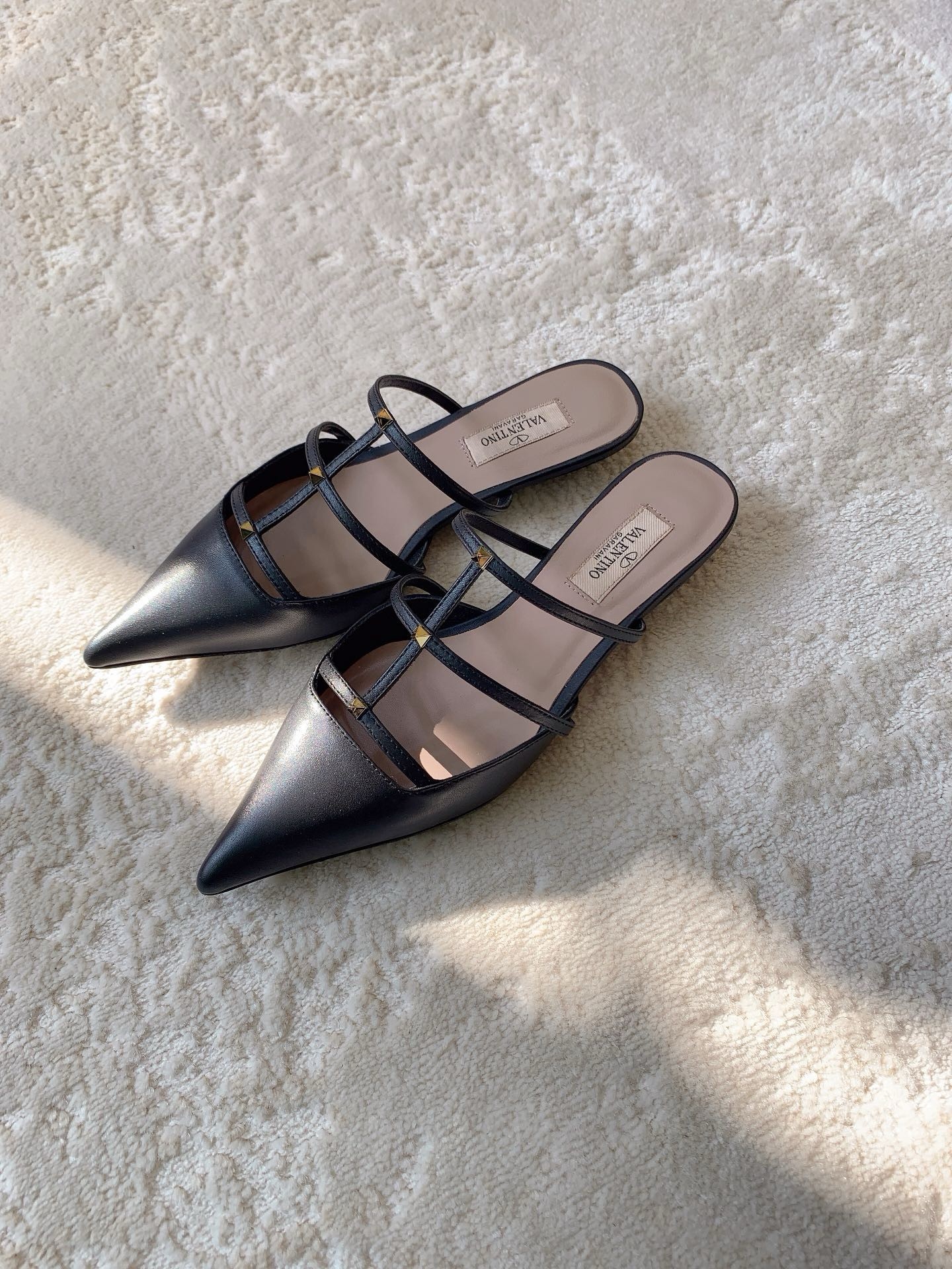 Valentino Rockstud Wispy Mules in Black Leather