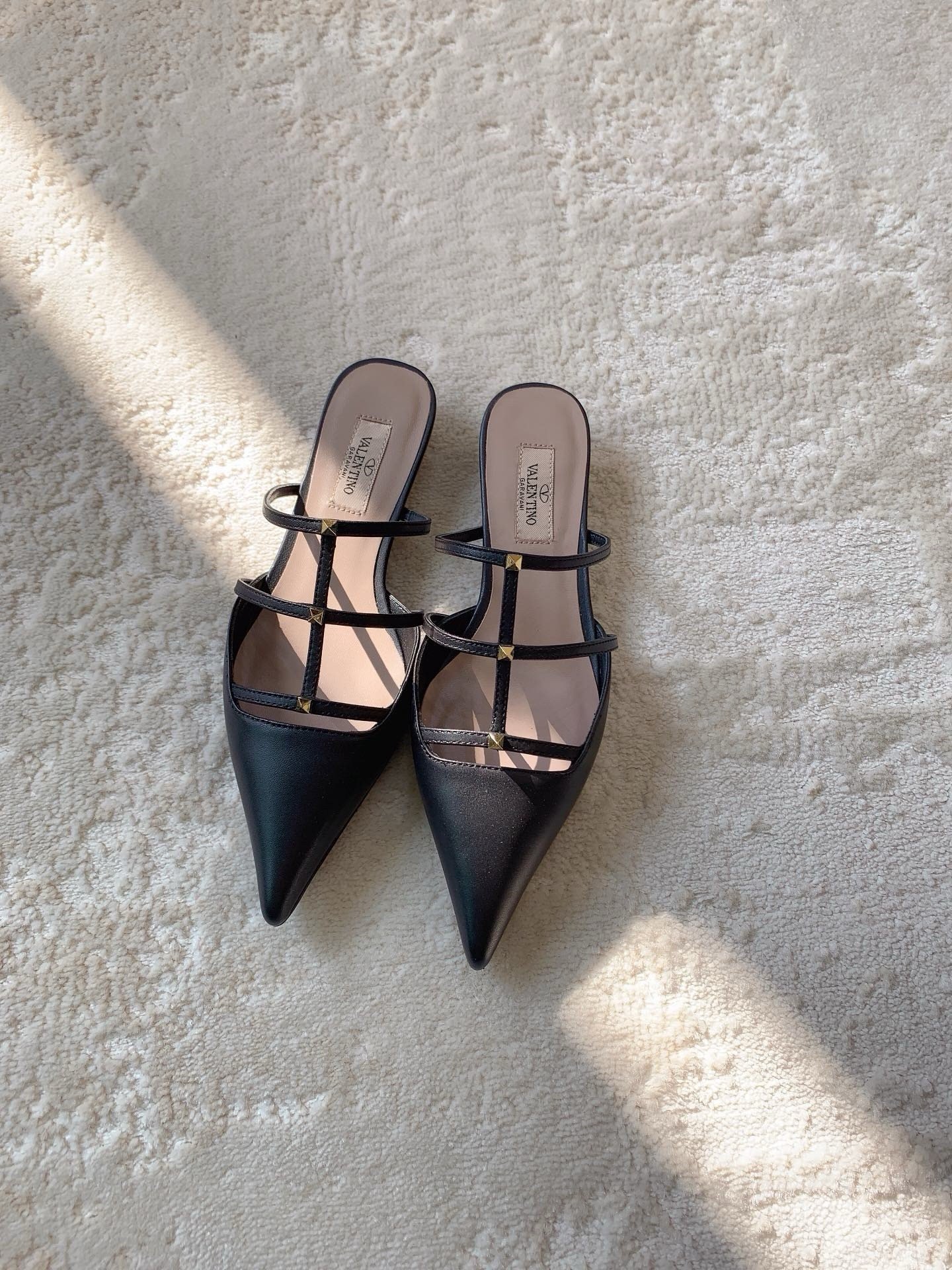 Valentino Rockstud Wispy Mules in Black Leather