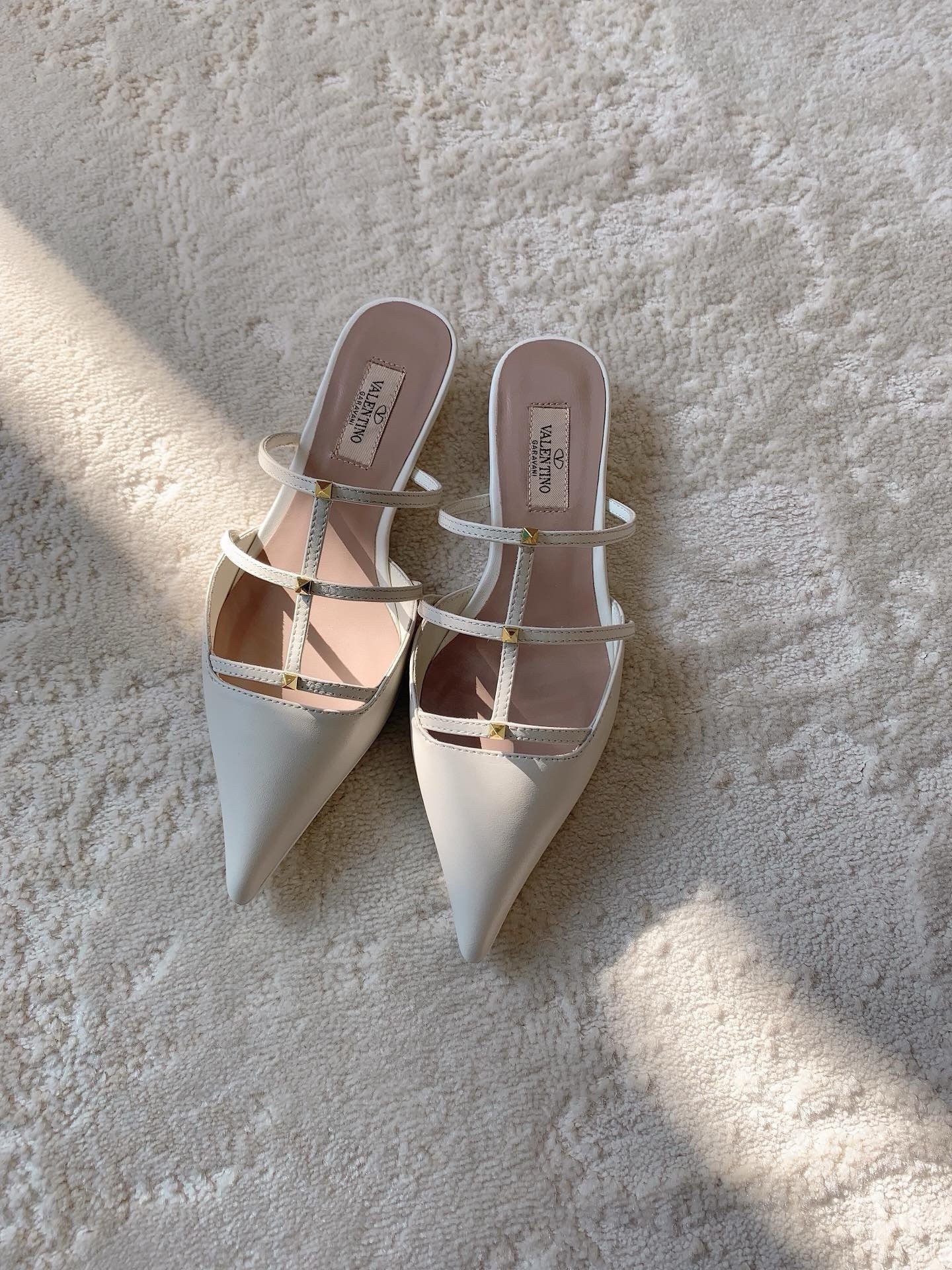 Valentino Rockstud Wispy Mules in White Leather