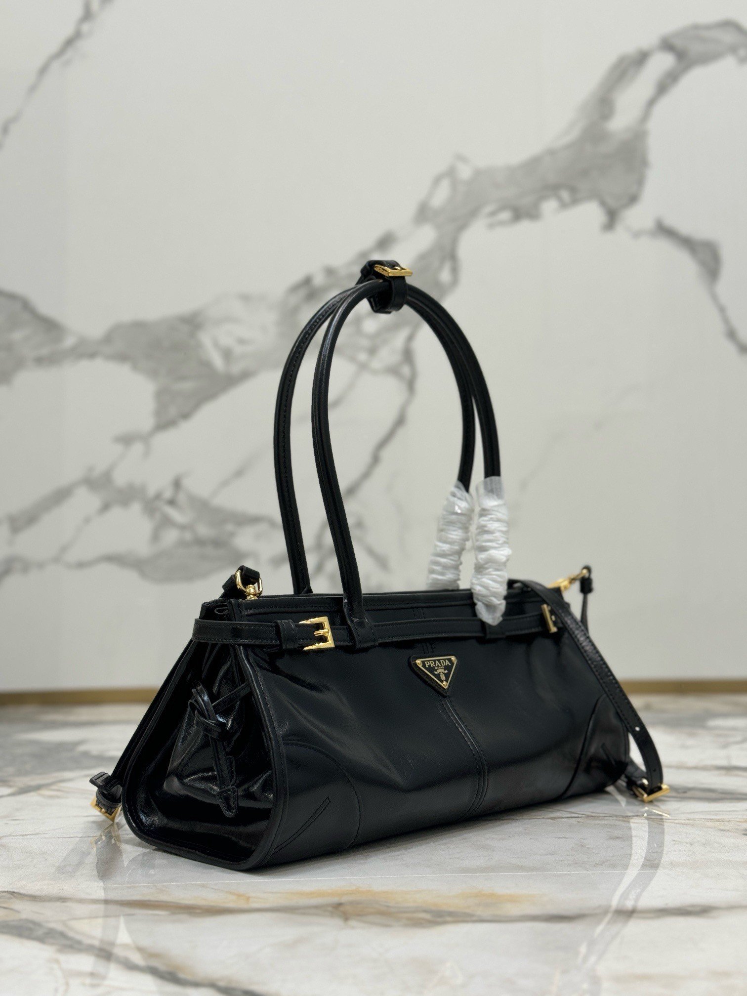 Prada Medium Tote Bag in Black Soft Leather