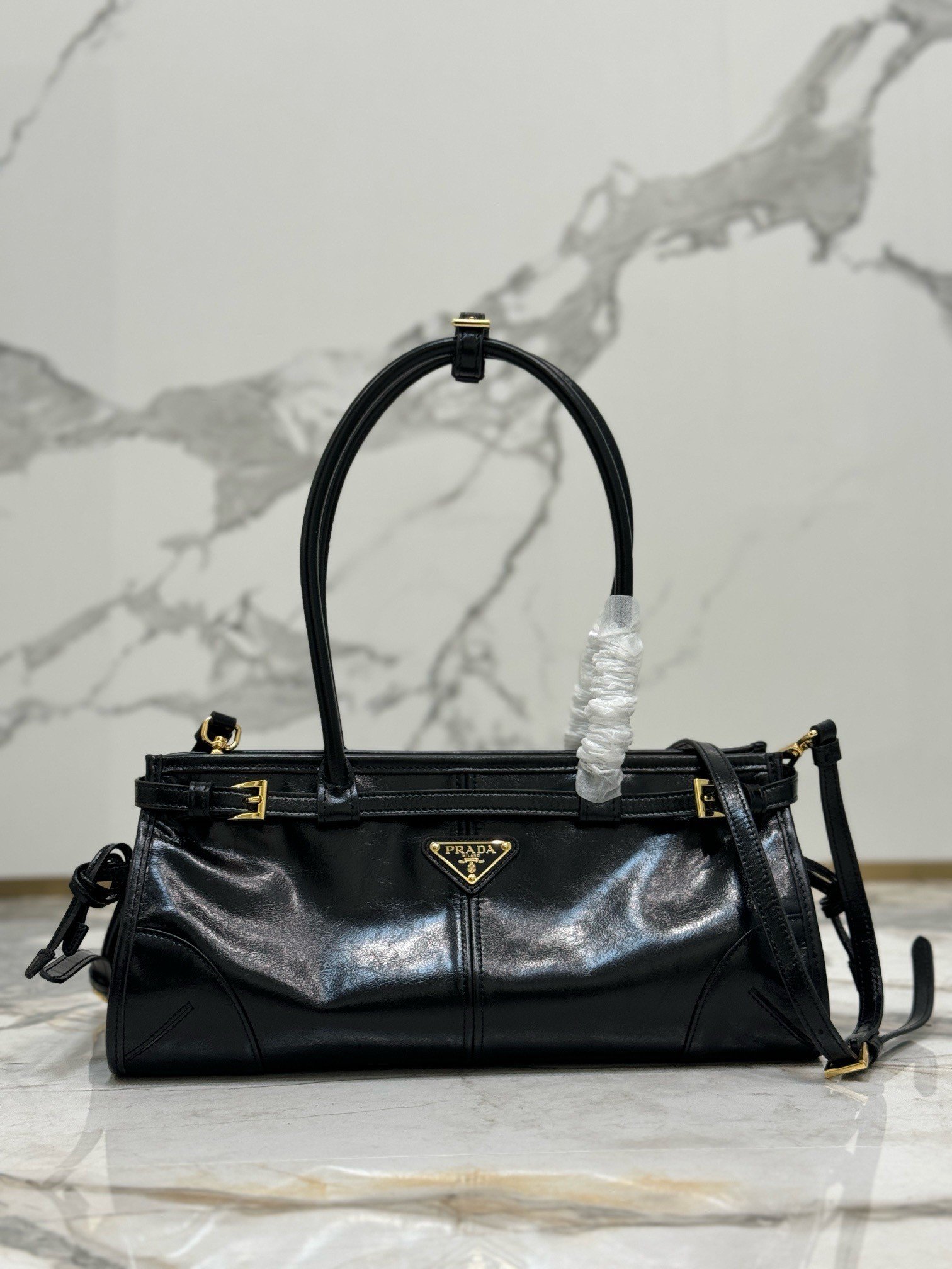 Prada Medium Tote Bag in Black Soft Leather