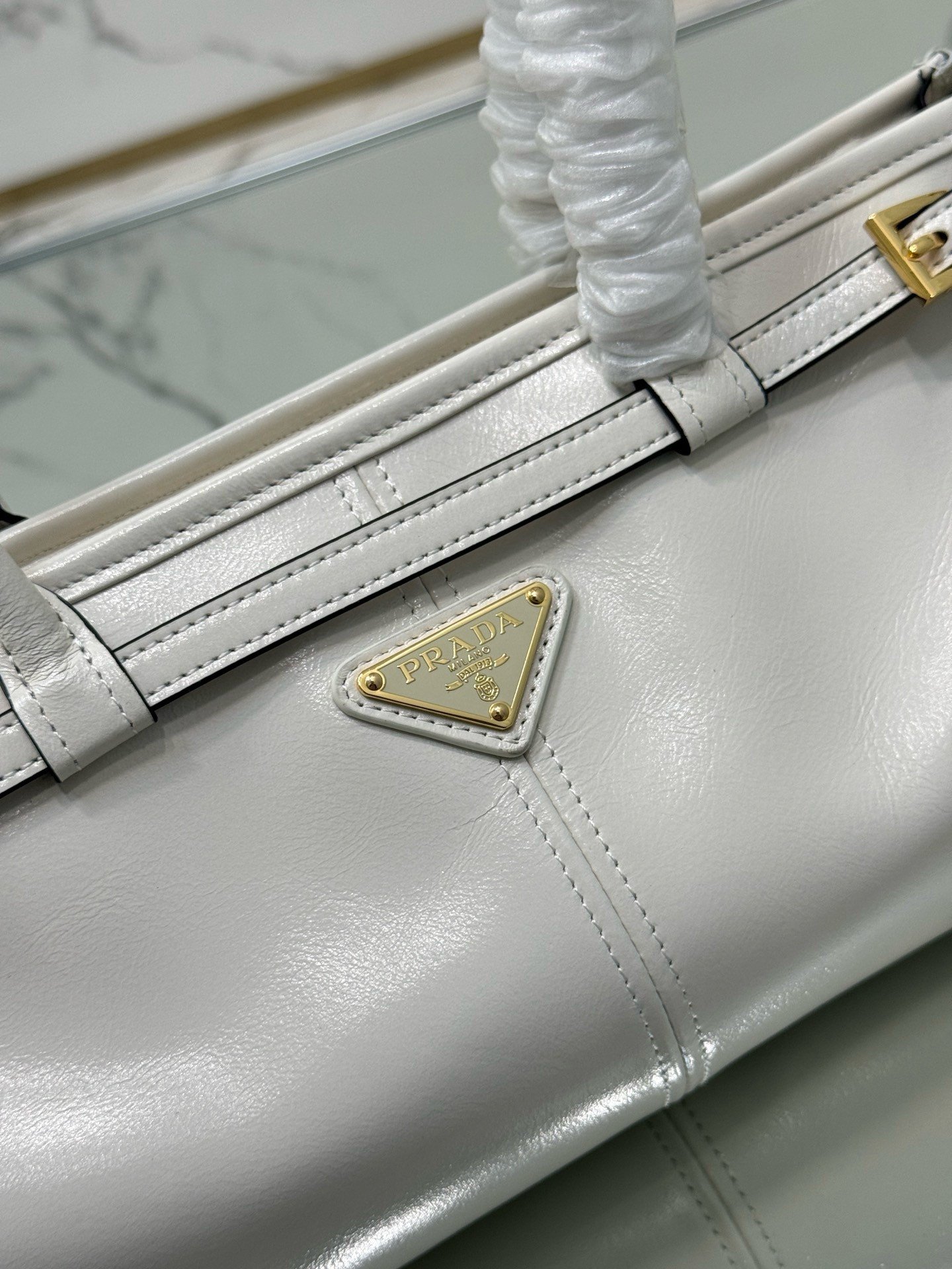 Prada Medium Tote Bag in Ivory Soft Leather