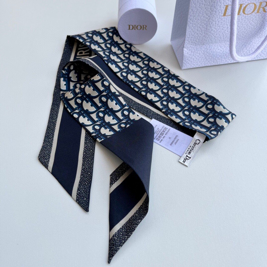 Dior Oblique Mitzah Scarf in Blue Silk Twill