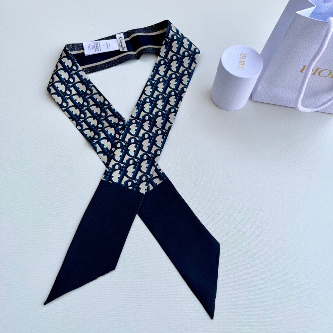 Dior Oblique Mitzah Scarf in Blue Silk Twill