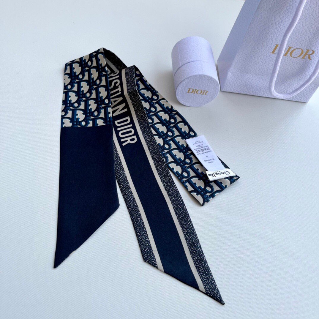 Dior Oblique Mitzah Scarf in Blue Silk Twill