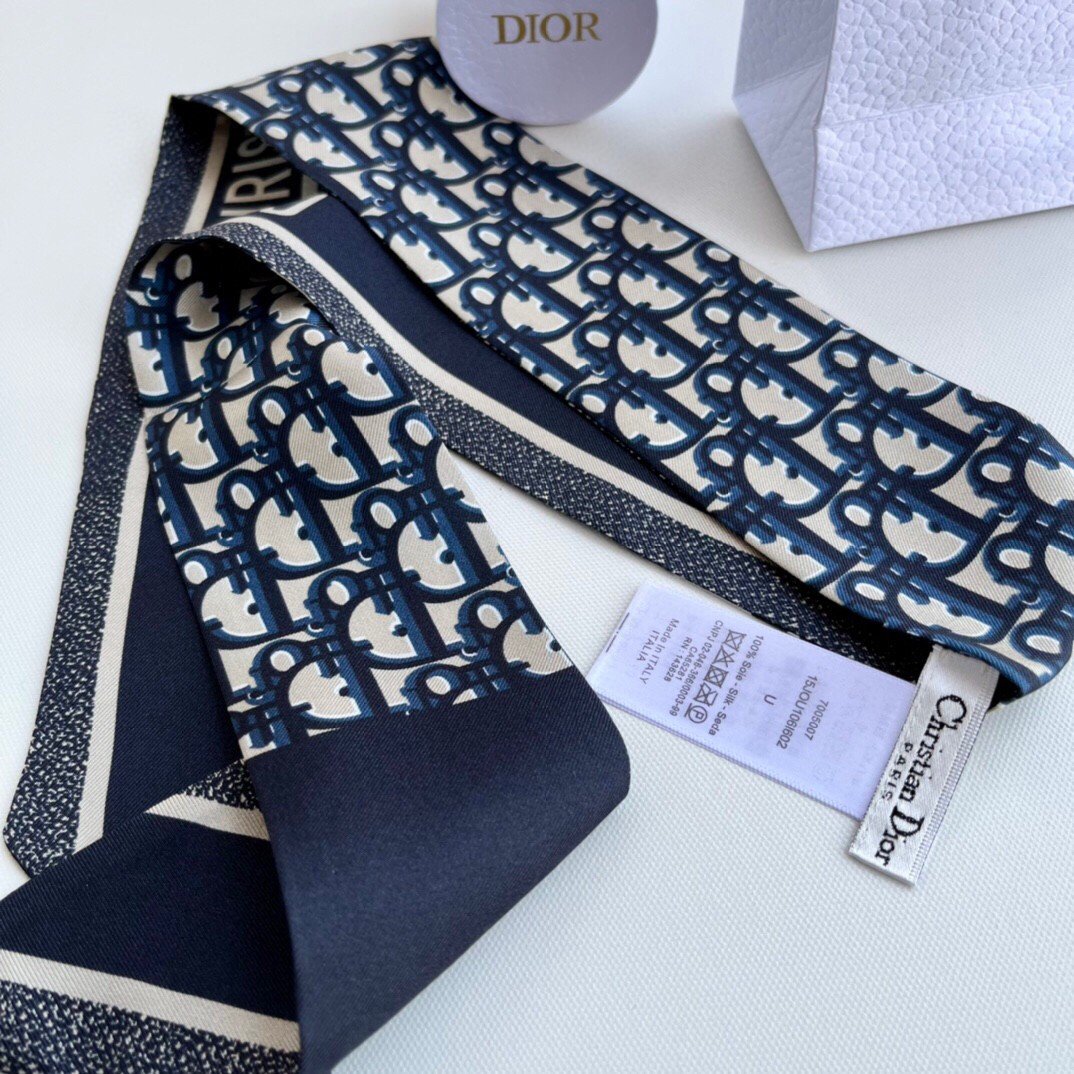 Dior Oblique Mitzah Scarf in Blue Silk Twill